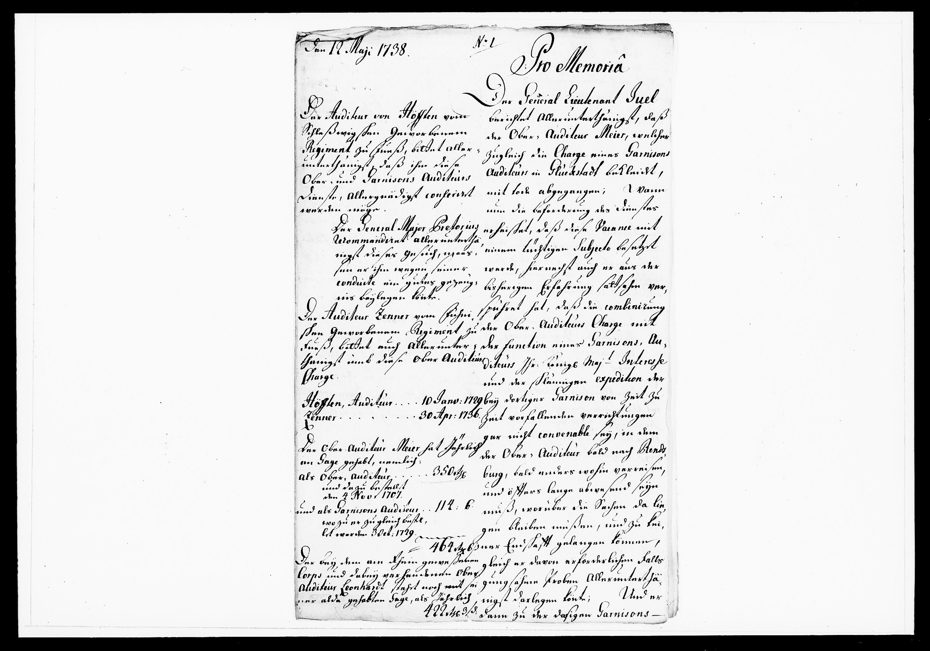 Krigskollegiet, Krigskancelliet, DRA/A-0006/-/1143-1150: Refererede sager, 1738, p. 227