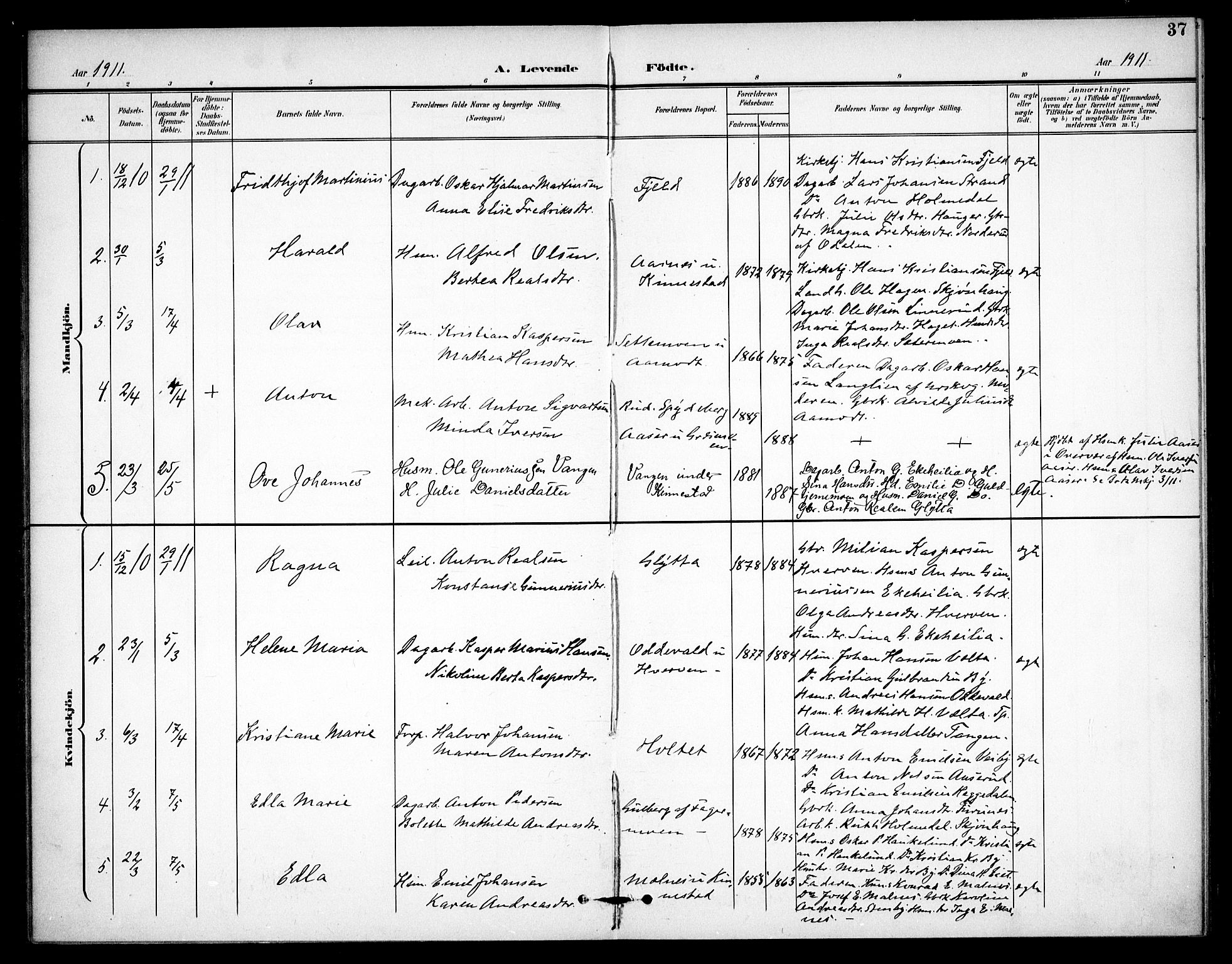 Høland prestekontor Kirkebøker, AV/SAO-A-10346a/F/Fc/L0003: Parish register (official) no. III 3, 1897-1911, p. 37