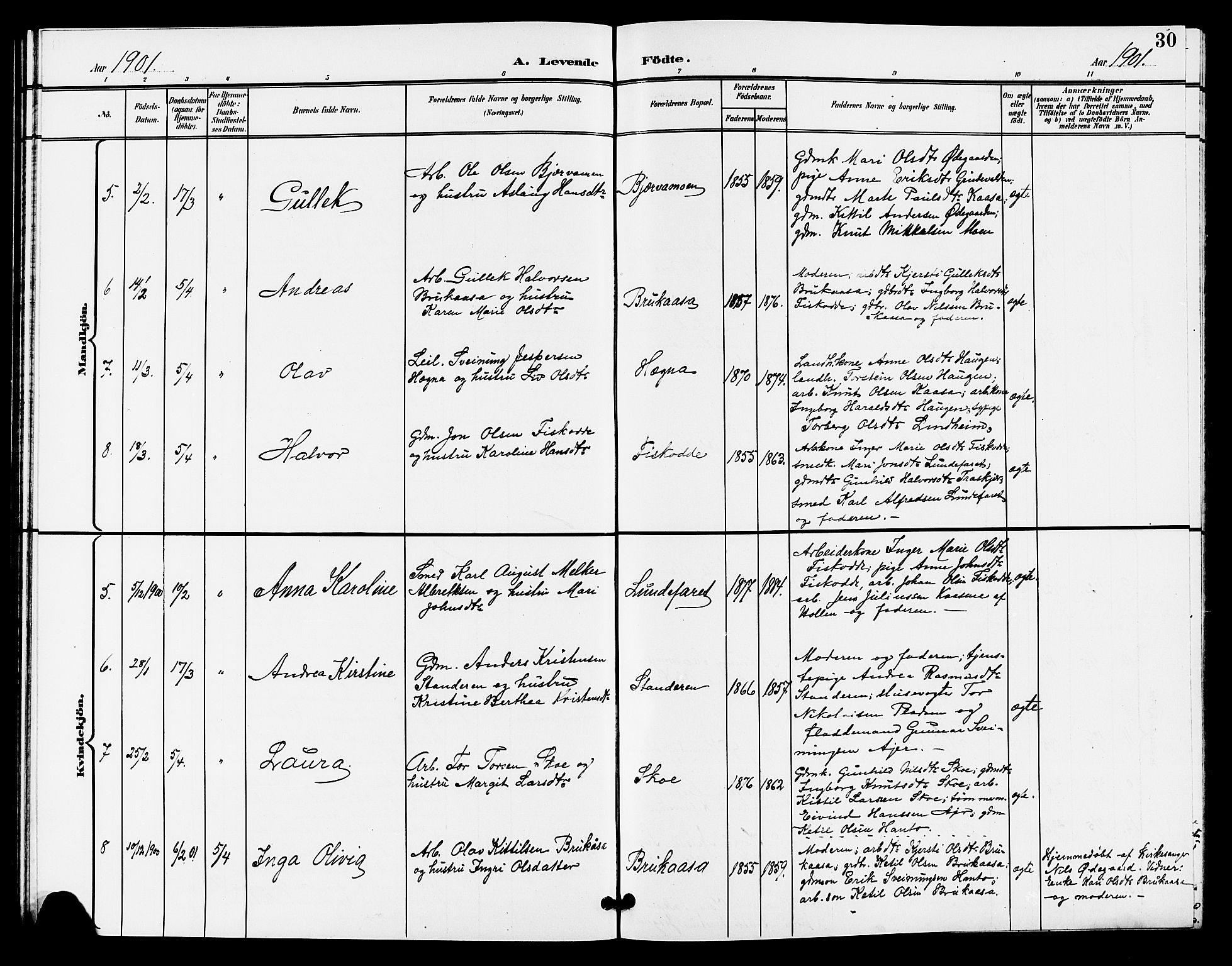 Lunde kirkebøker, SAKO/A-282/G/Ga/L0003: Parish register (copy) no. I 3, 1896-1905, p. 30