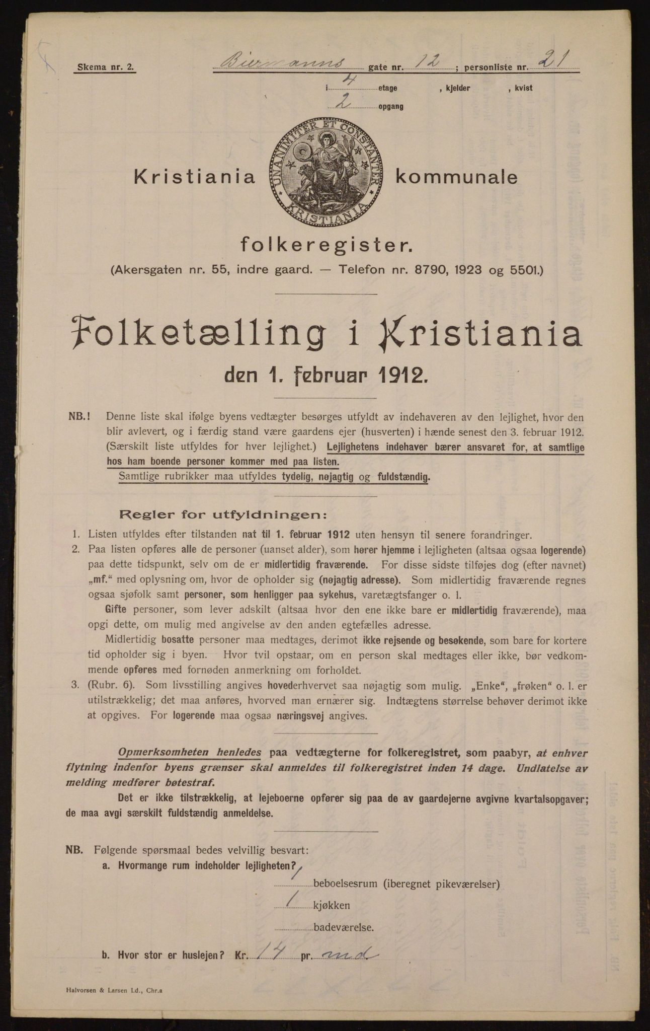 OBA, Municipal Census 1912 for Kristiania, 1912, p. 4913