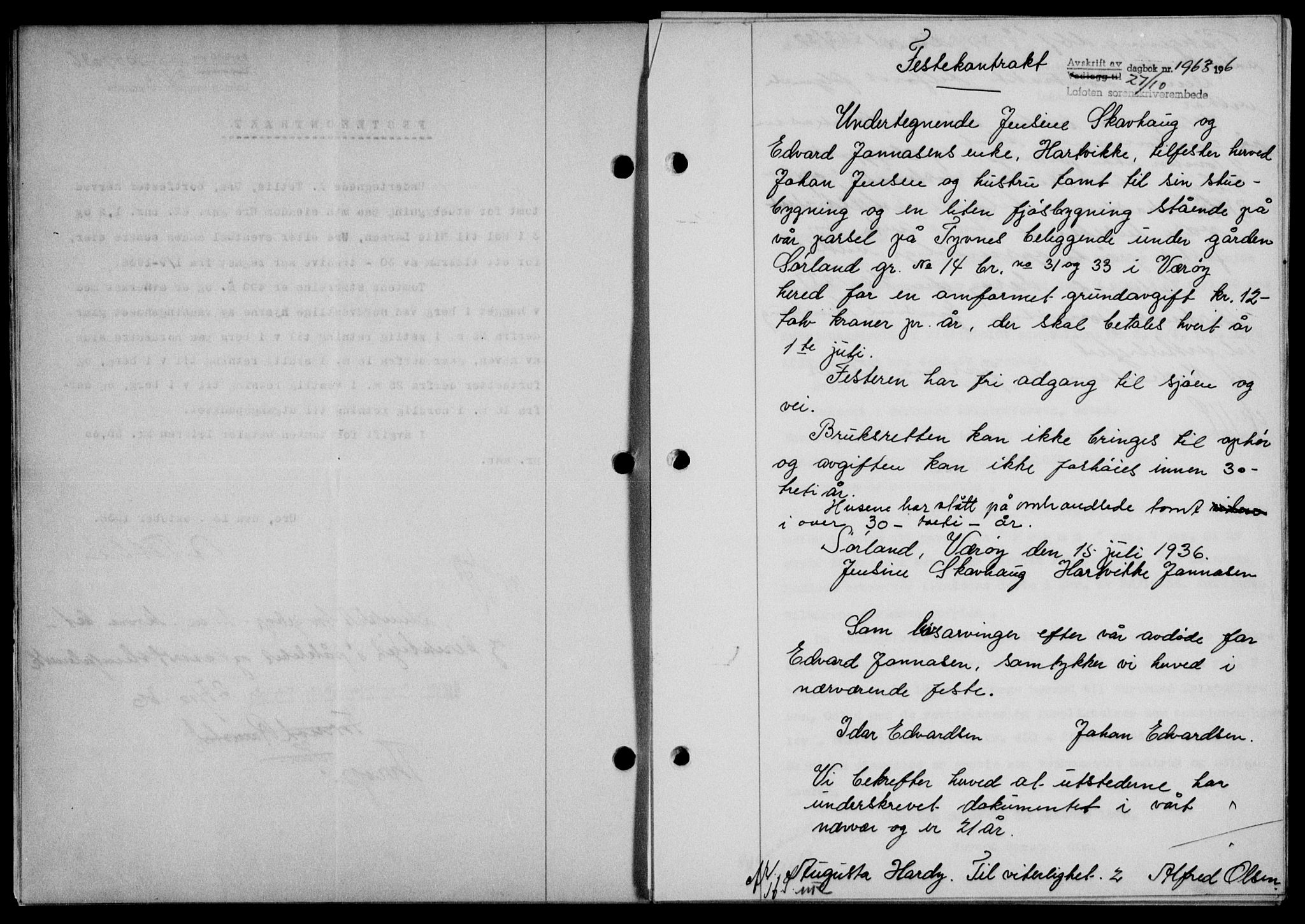 Lofoten sorenskriveri, SAT/A-0017/1/2/2C/L0001a: Mortgage book no. 1a, 1936-1937, Diary no: : 1965/1936