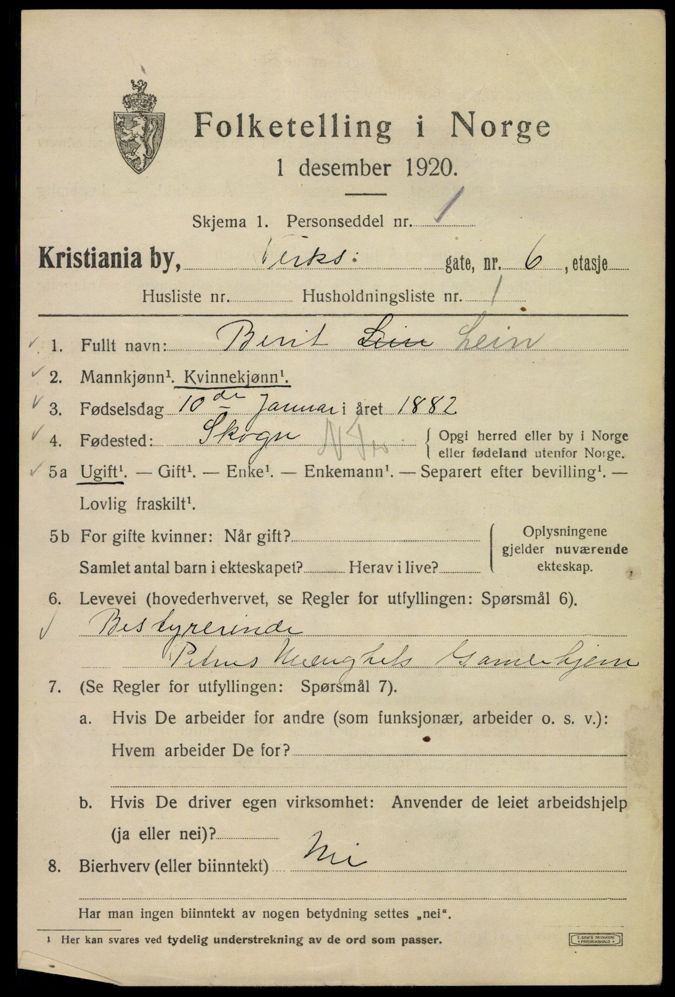 SAO, 1920 census for Kristiania, 1920, p. 629215