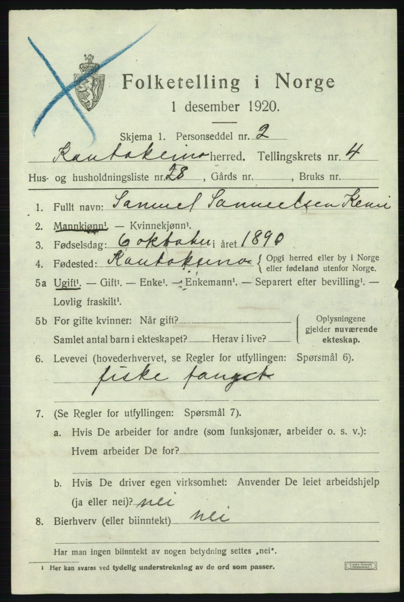 SATØ, 1920 census for Kautokeino, 1920, p. 1931