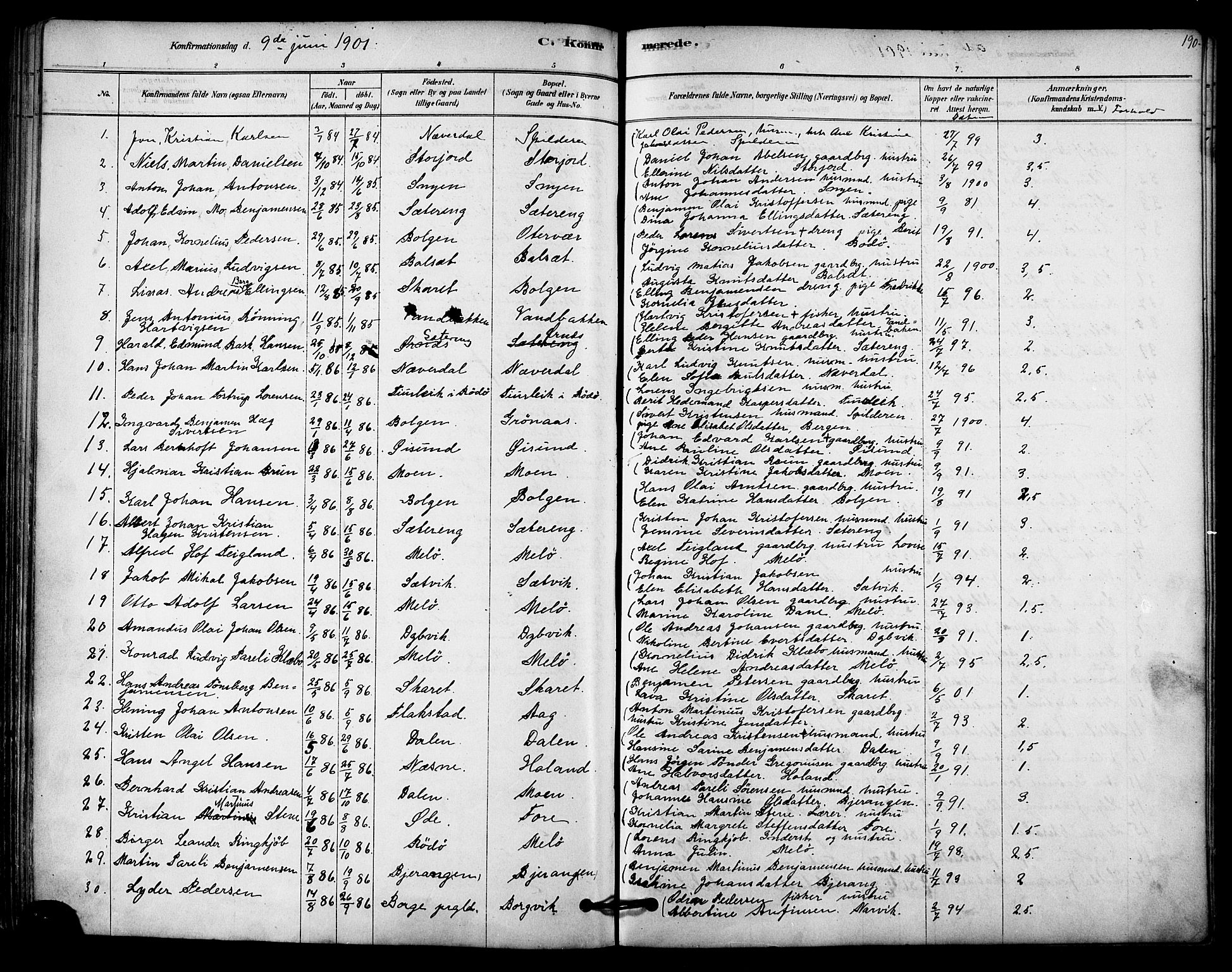 Ministerialprotokoller, klokkerbøker og fødselsregistre - Nordland, AV/SAT-A-1459/843/L0626: Parish register (official) no. 843A01, 1878-1907, p. 190