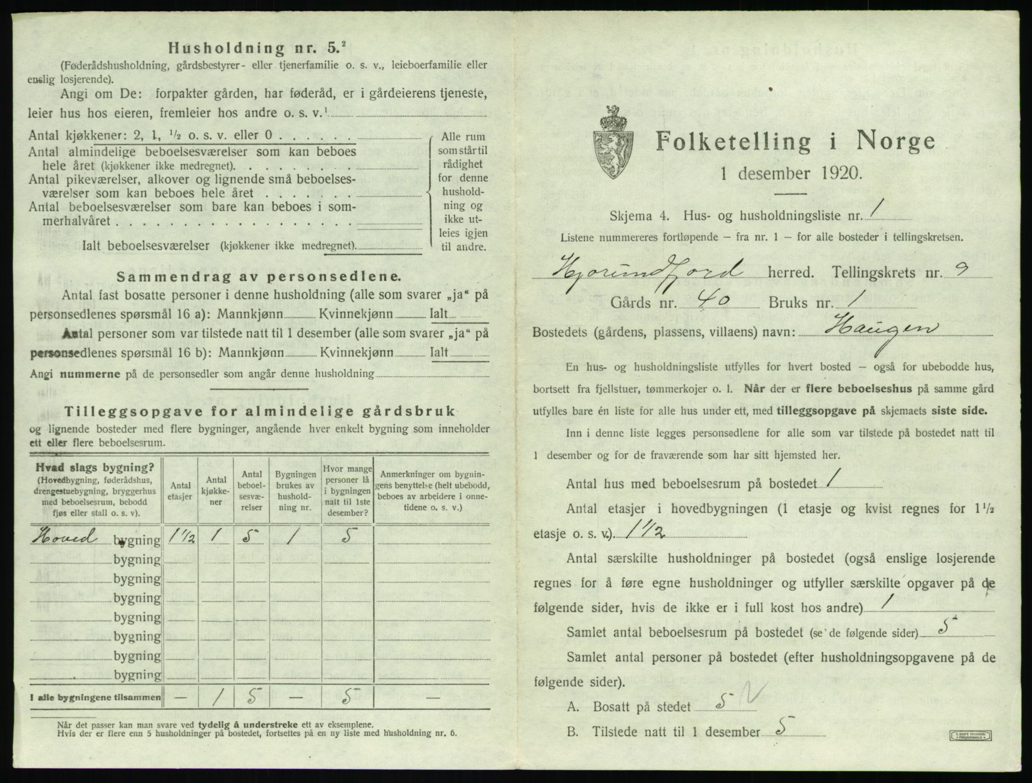 SAT, 1920 census for Hjørundfjord, 1920, p. 423