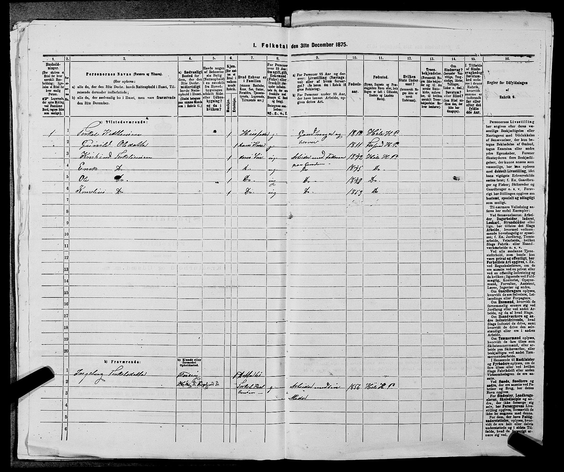 SAST, 1875 census for 1128P Høgsfjord, 1875, p. 739