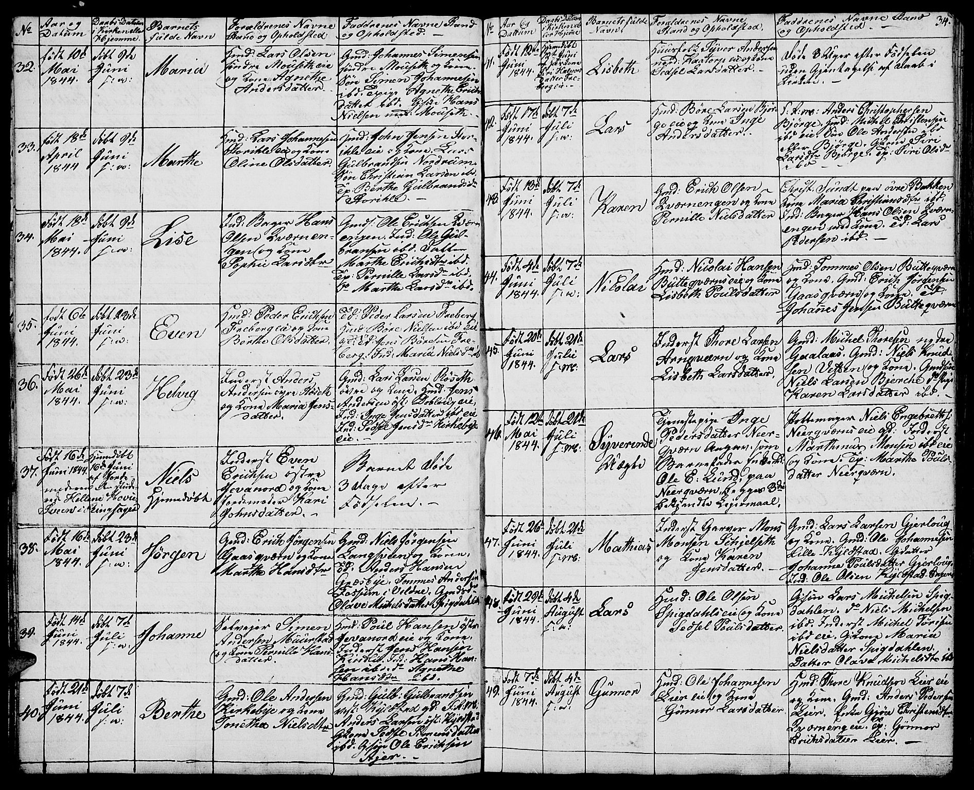 Vang prestekontor, Hedmark, AV/SAH-PREST-008/H/Ha/Hab/L0009: Parish register (copy) no. 9, 1836-1870, p. 34