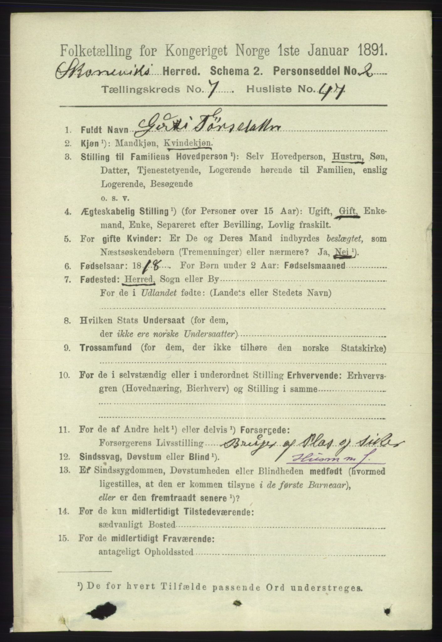 RA, 1891 census for 1212 Skånevik, 1891, p. 2129