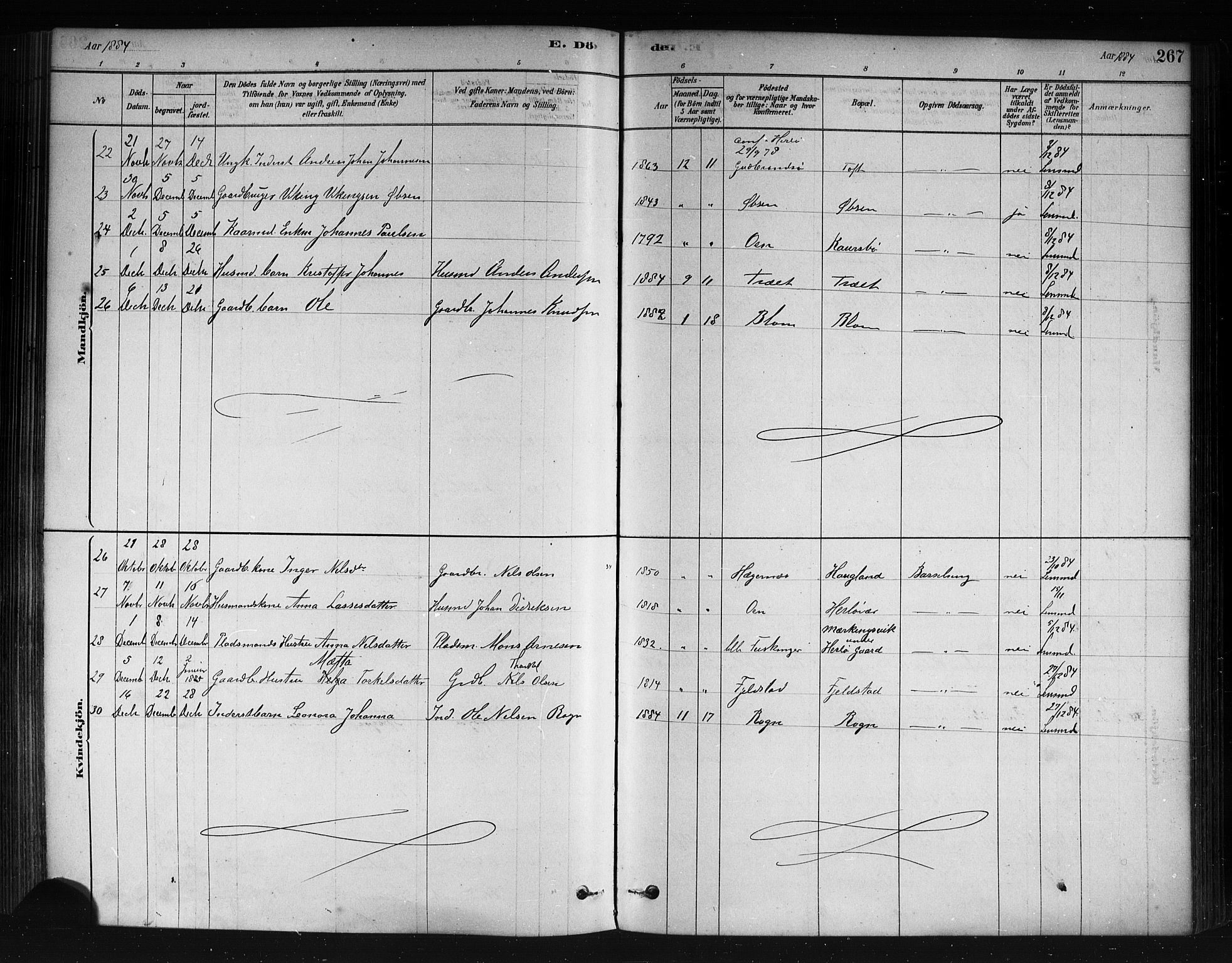 Herdla Sokneprestembete, AV/SAB-A-75701/H/Haa: Parish register (official) no. A 3, 1878-1890, p. 267