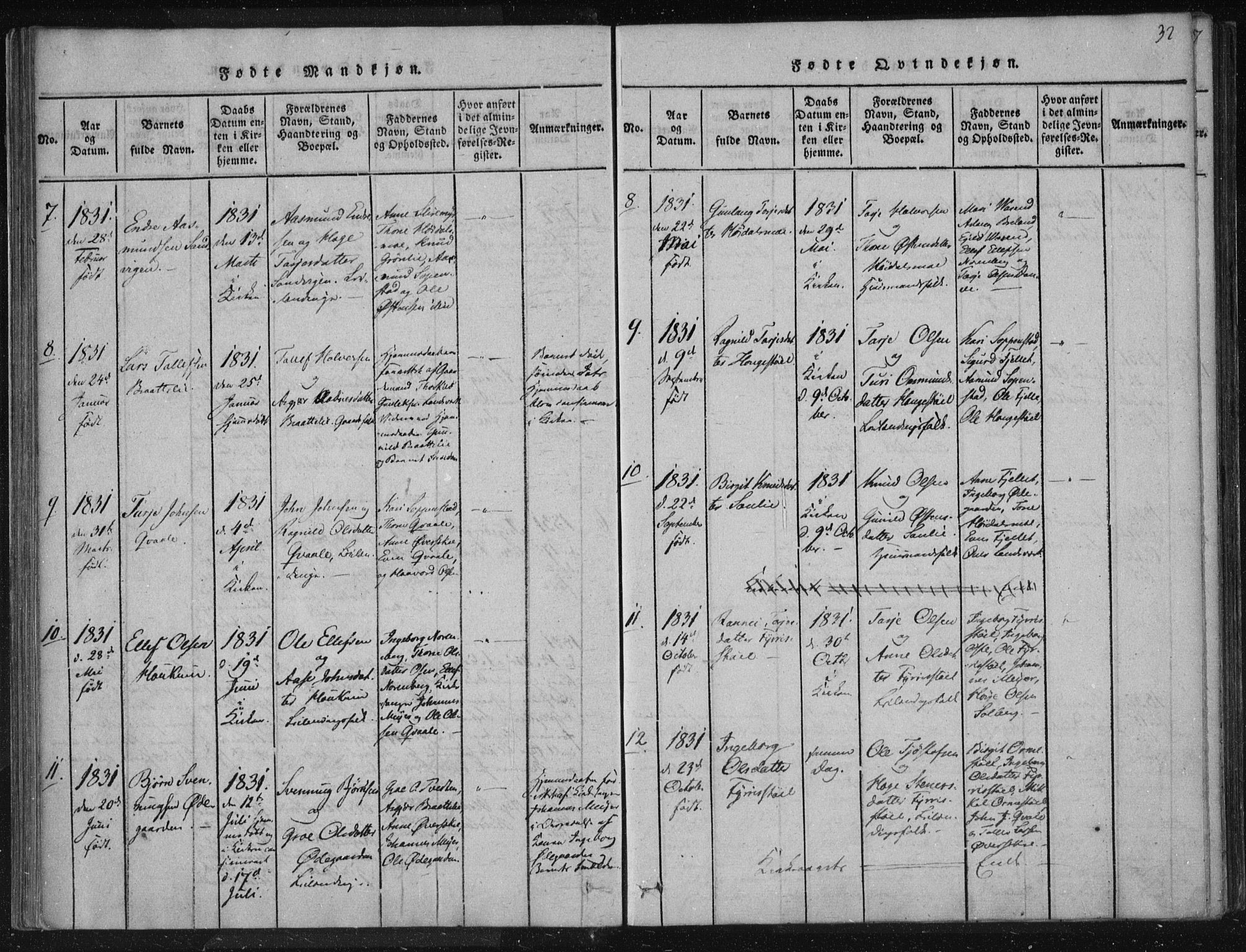 Lårdal kirkebøker, SAKO/A-284/F/Fc/L0001: Parish register (official) no. III 1, 1815-1860, p. 32