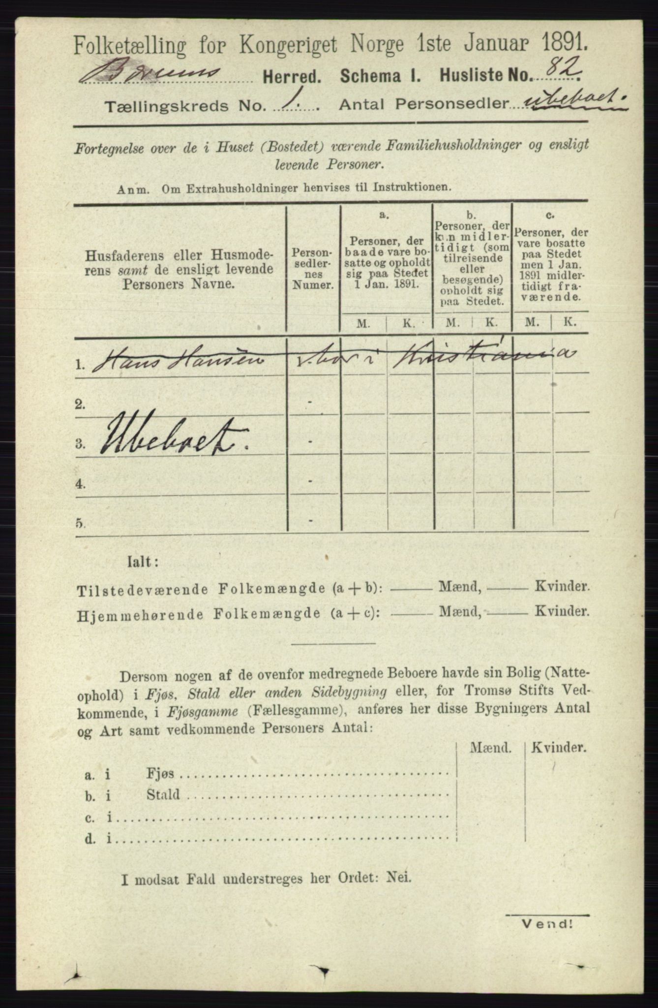 RA, 1891 census for 0219 Bærum, 1891, p. 133