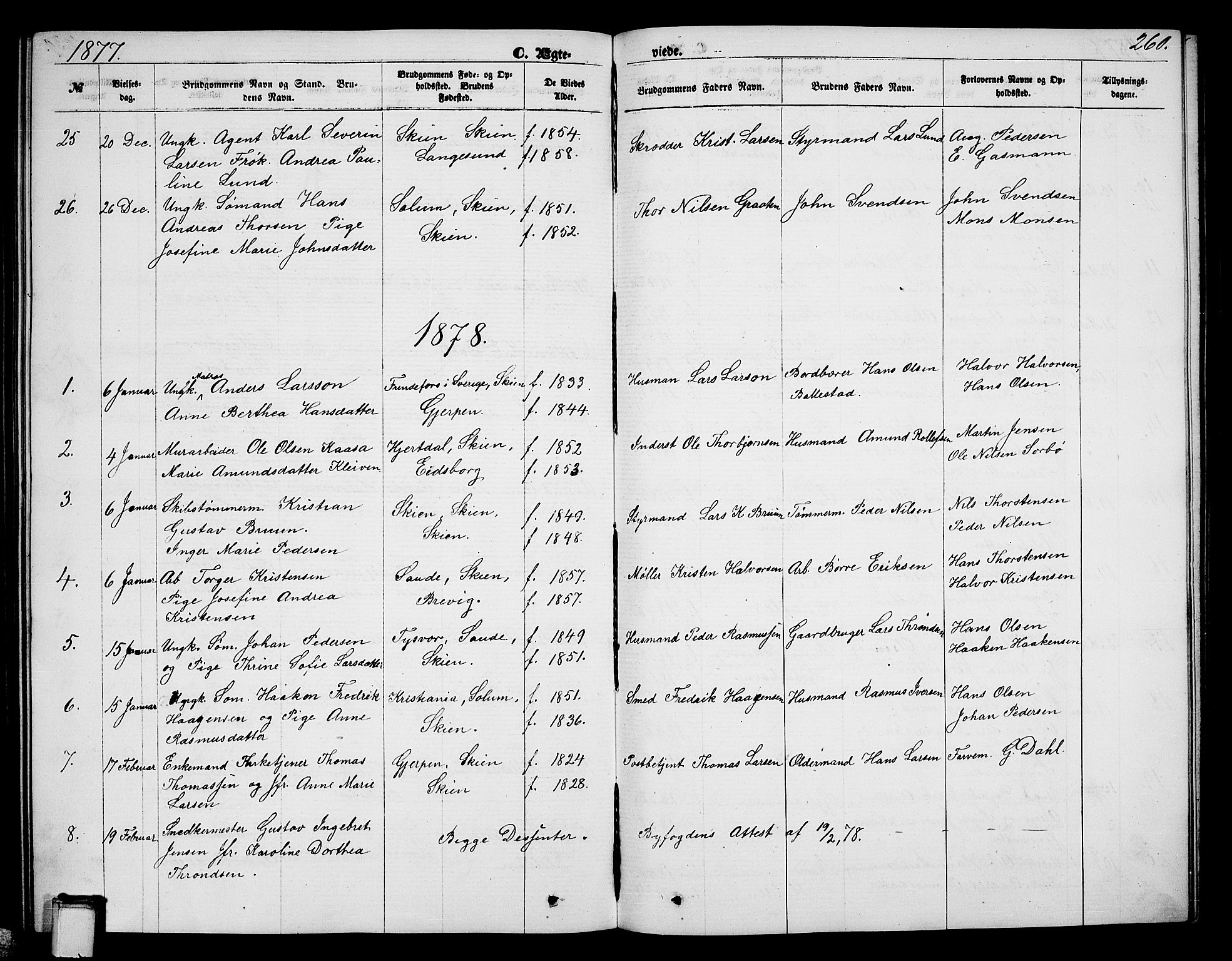 Skien kirkebøker, SAKO/A-302/G/Ga/L0005: Parish register (copy) no. 5, 1868-1880, p. 260