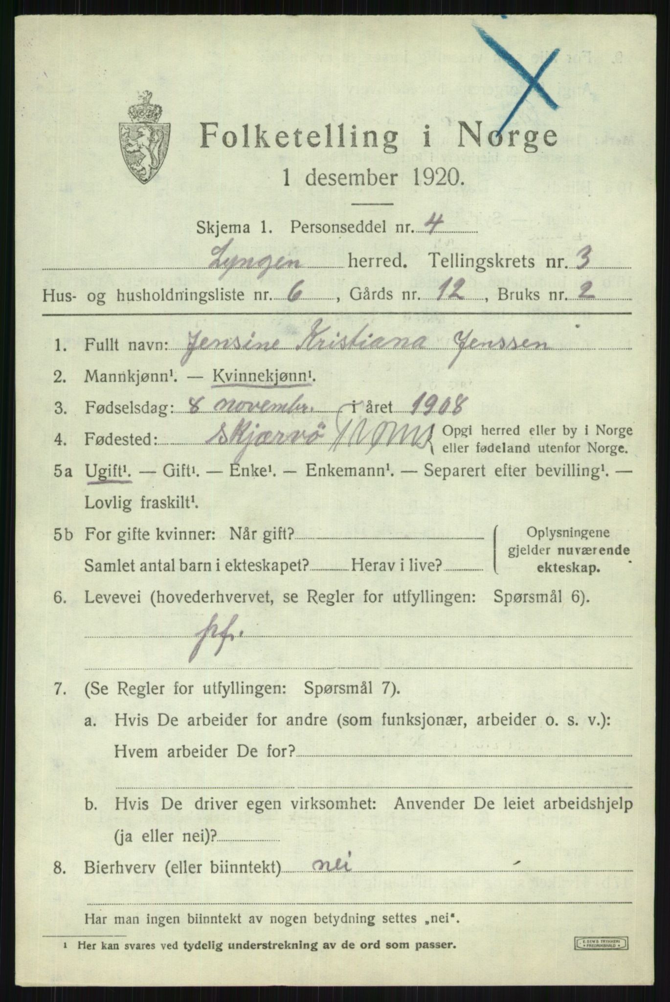 SATØ, 1920 census for Lyngen, 1920, p. 3545