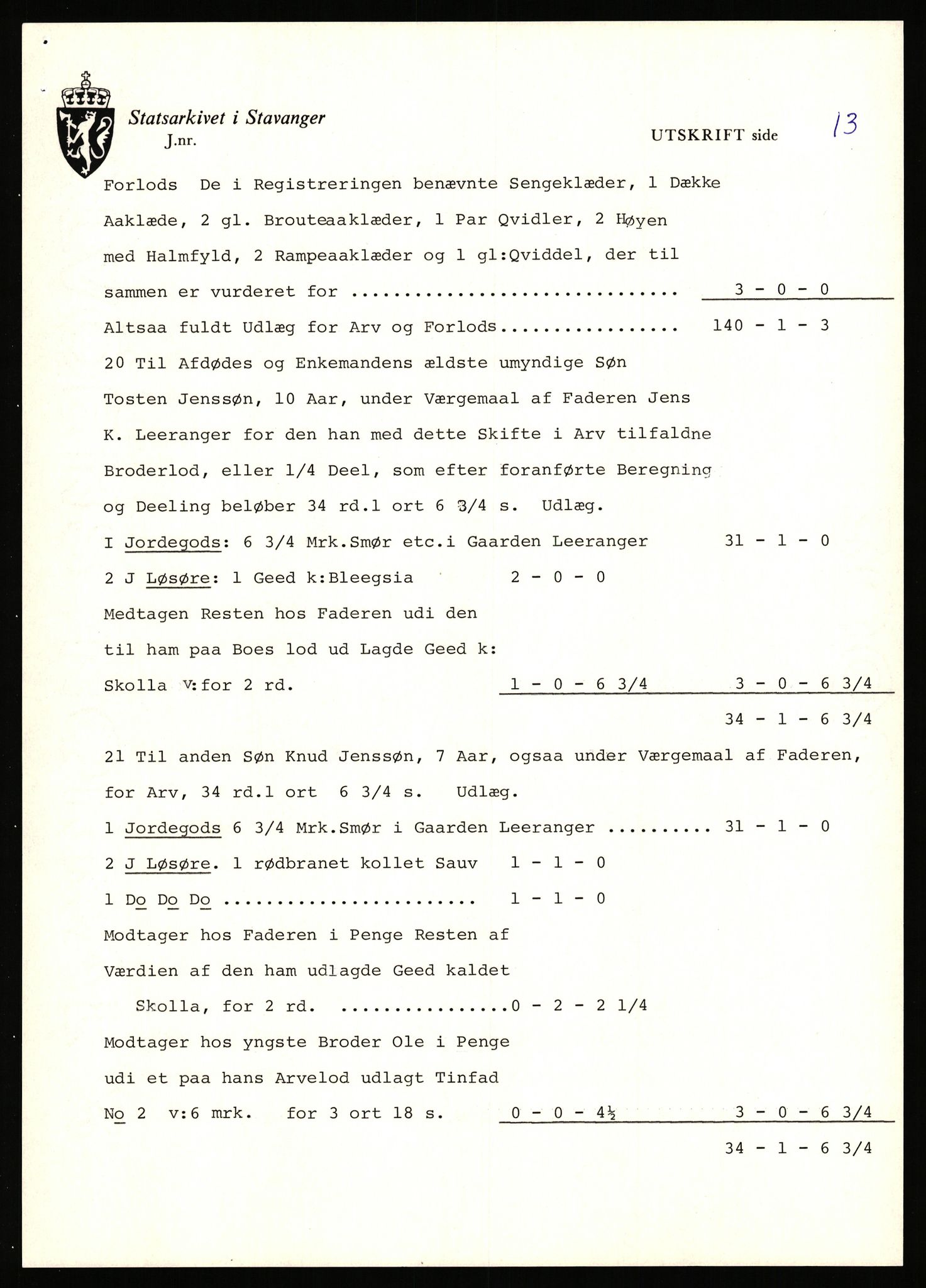 Statsarkivet i Stavanger, AV/SAST-A-101971/03/Y/Yj/L0053: Avskrifter sortert etter gårdsnavn: Leigvam - Liland, 1750-1930, p. 66