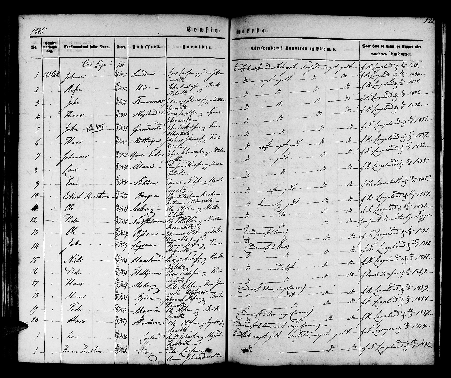 Os sokneprestembete, SAB/A-99929: Parish register (official) no. A 15, 1839-1851, p. 222