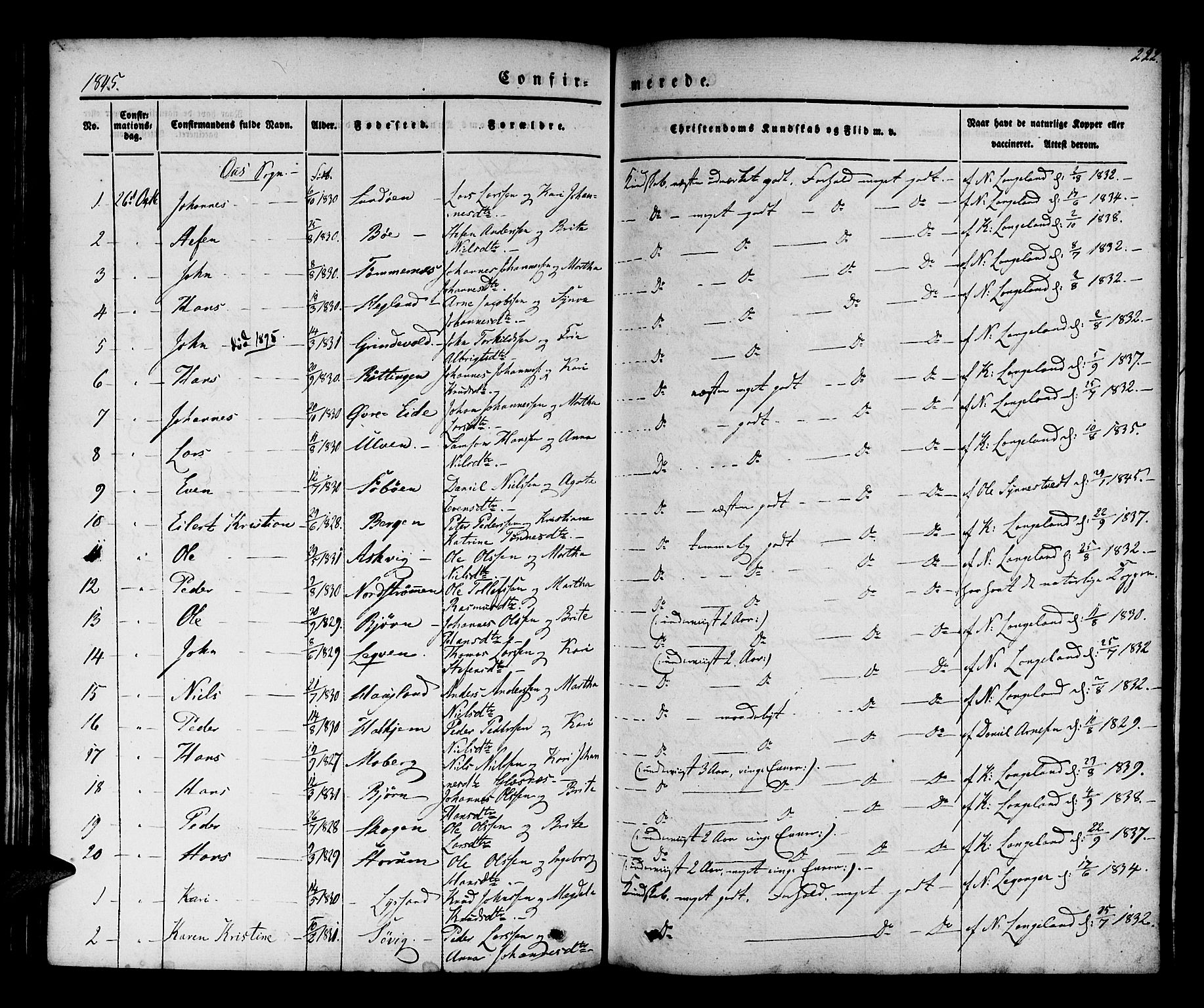 Os sokneprestembete, AV/SAB-A-99929: Parish register (official) no. A 15, 1839-1851, p. 222