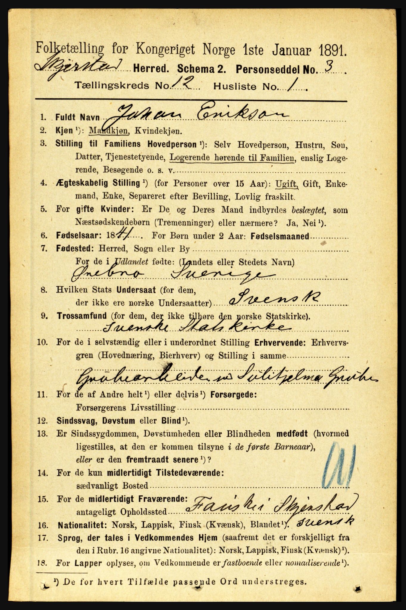 RA, 1891 census for 1842 Skjerstad, 1891, p. 4009