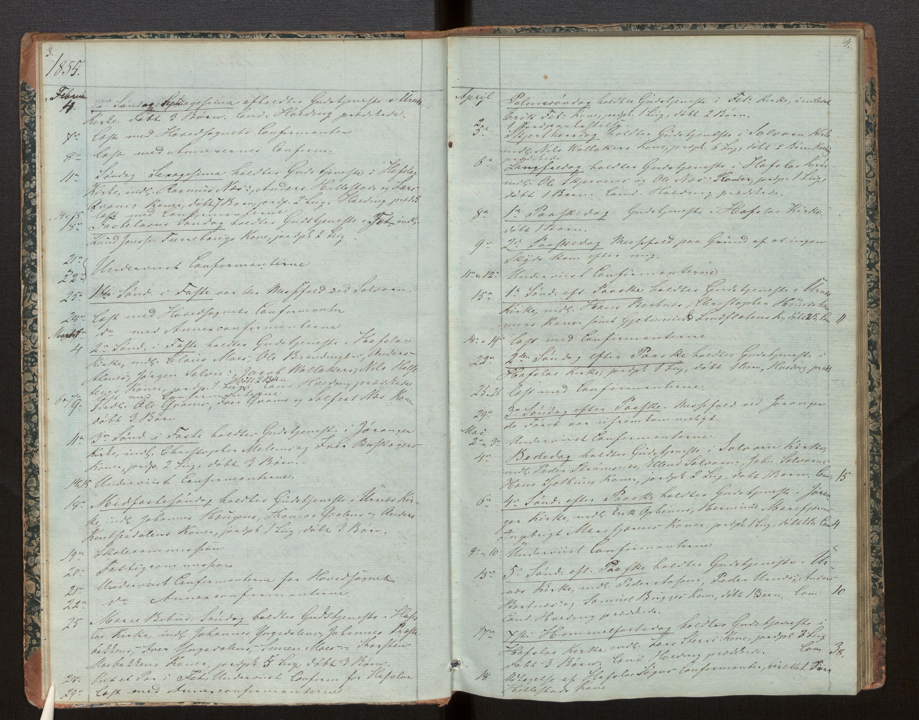 Hafslo sokneprestembete, SAB/A-80301/H/Haa/Haaf/L0002: Diary records no. F 2, 1854-1879, p. 3-4