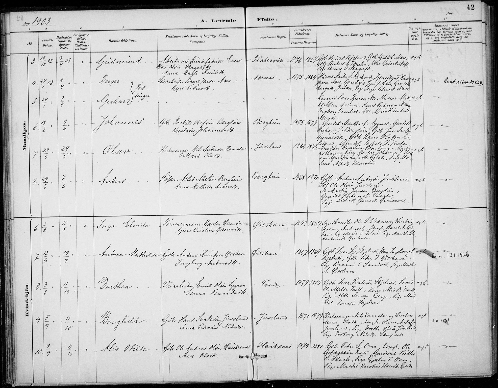 Strandebarm sokneprestembete, AV/SAB-A-78401/H/Haa: Parish register (official) no. D  1, 1886-1912, p. 42