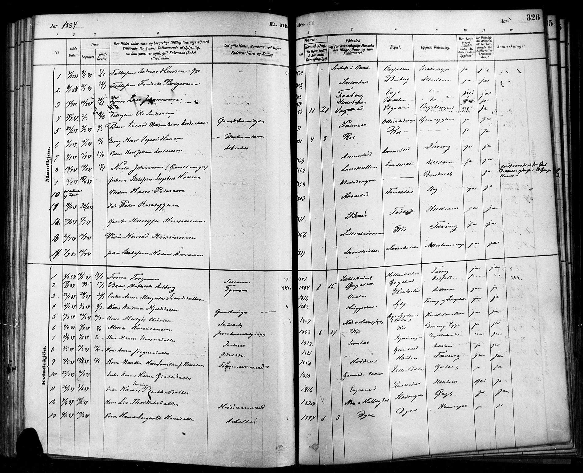 Rygge prestekontor Kirkebøker, AV/SAO-A-10084b/F/Fa/L0007: Parish register (official) no. 7, 1878-1904, p. 326