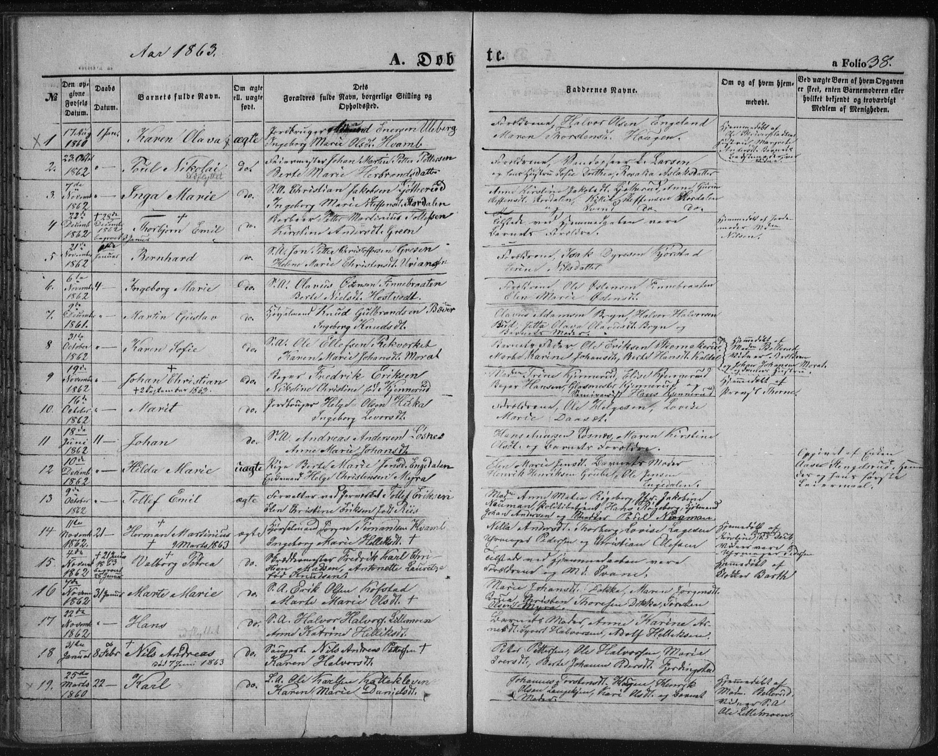 Kongsberg kirkebøker, SAKO/A-22/F/Fa/L0010: Parish register (official) no. I 10, 1859-1875, p. 38