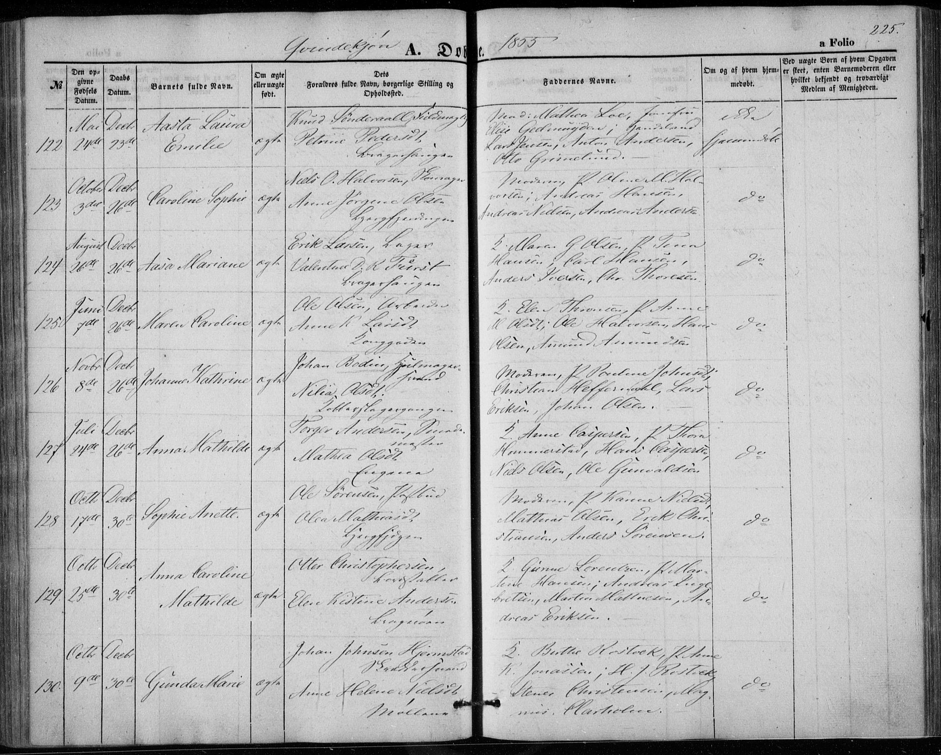 Bragernes kirkebøker, SAKO/A-6/F/Fb/L0002: Parish register (official) no. II 2, 1848-1859, p. 225