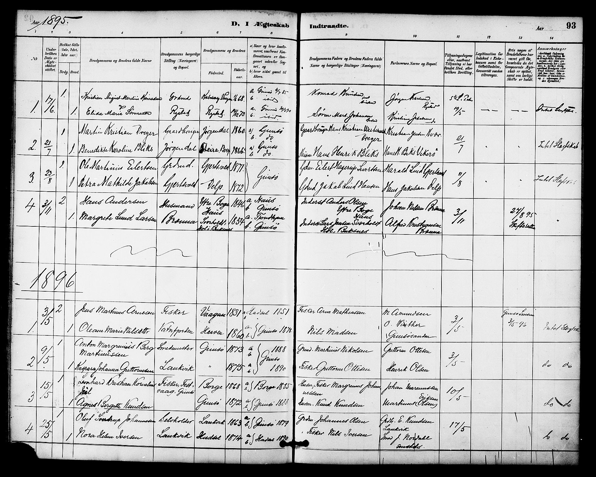 Ministerialprotokoller, klokkerbøker og fødselsregistre - Nordland, AV/SAT-A-1459/876/L1097: Parish register (official) no. 876A03, 1886-1896, p. 93