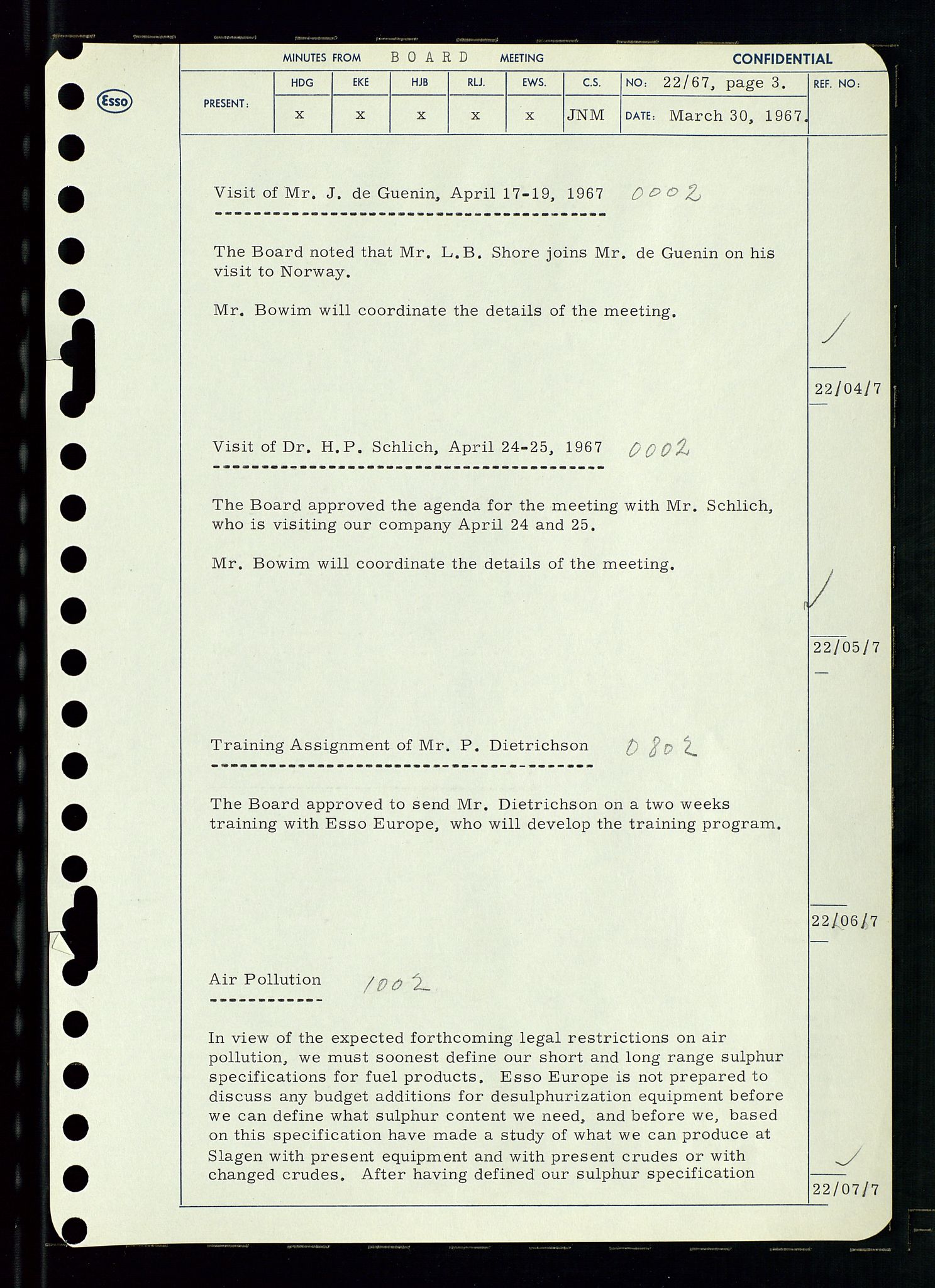 Pa 0982 - Esso Norge A/S, AV/SAST-A-100448/A/Aa/L0002/0003: Den administrerende direksjon Board minutes (styrereferater) / Den administrerende direksjon Board minutes (styrereferater), 1967, p. 47