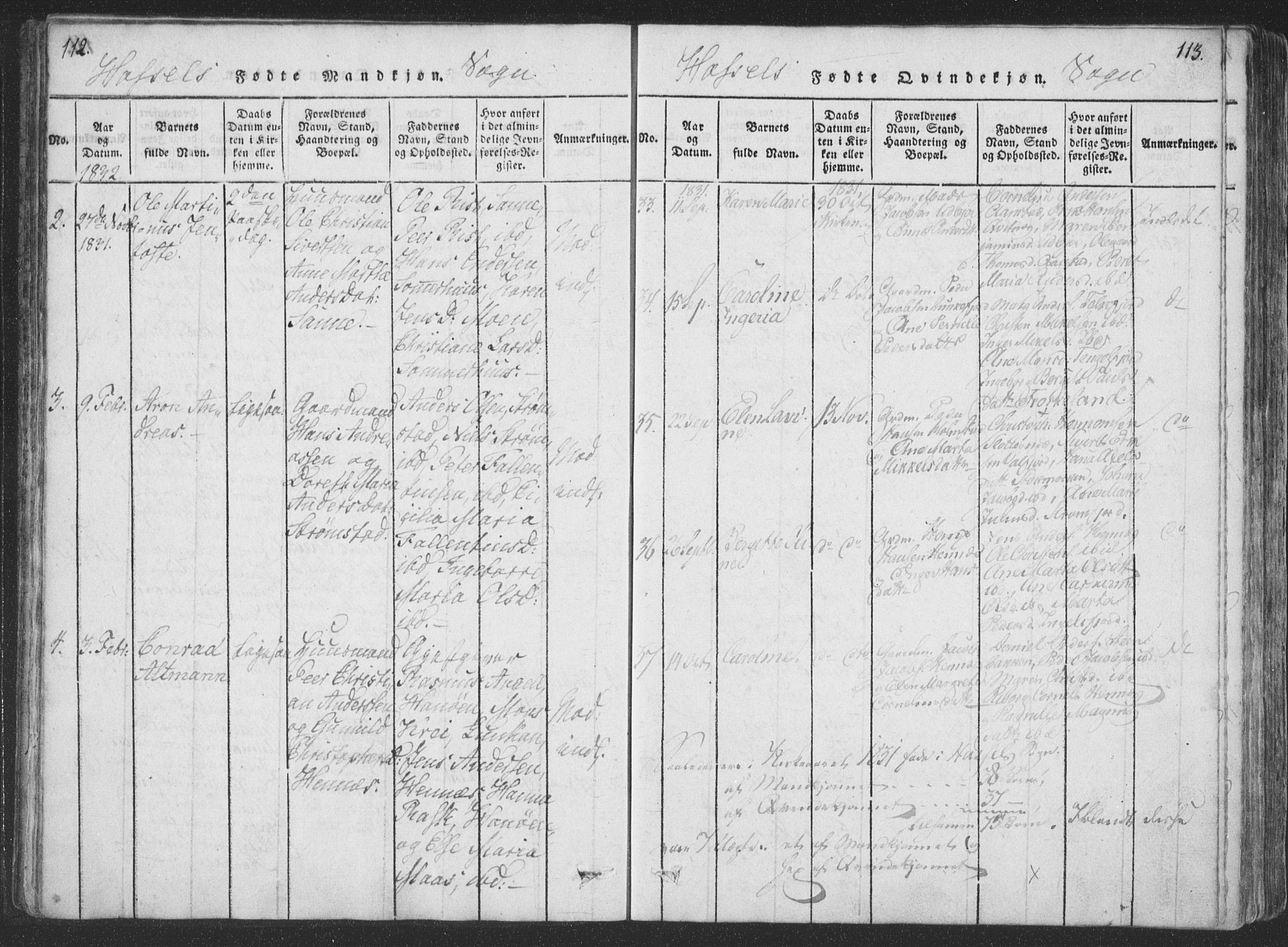 Ministerialprotokoller, klokkerbøker og fødselsregistre - Nordland, AV/SAT-A-1459/888/L1262: Parish register (copy) no. 888C01, 1820-1836, p. 112-113