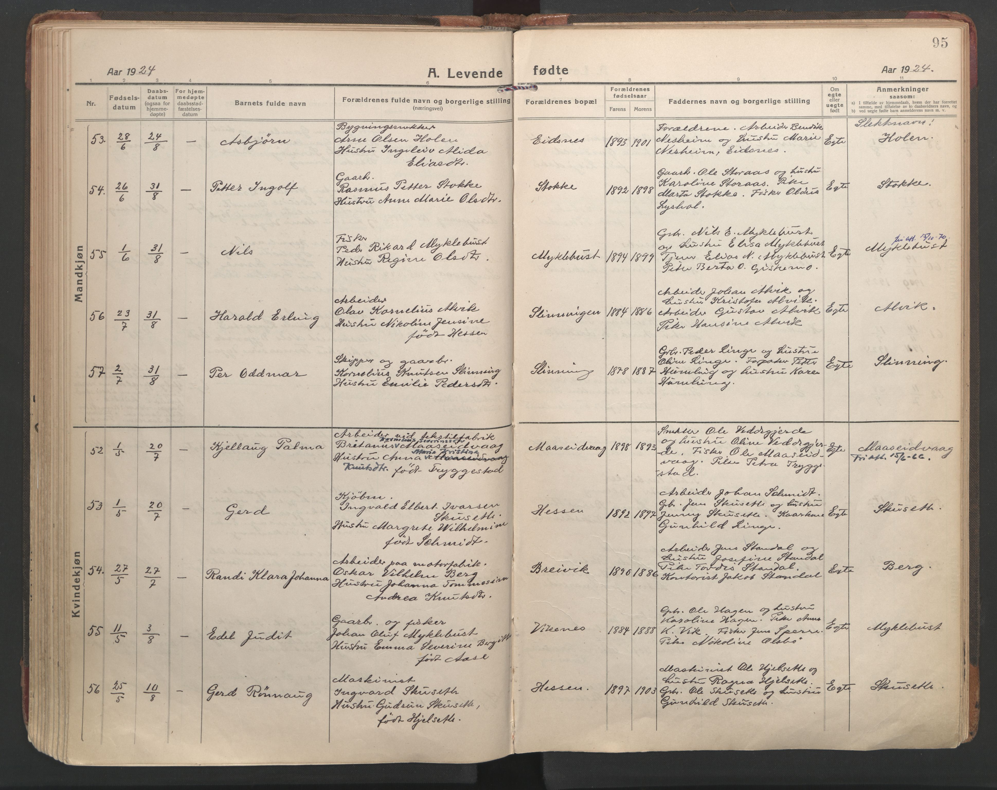 Ministerialprotokoller, klokkerbøker og fødselsregistre - Møre og Romsdal, AV/SAT-A-1454/528/L0412: Parish register (official) no. 528A21, 1920-1926, p. 95