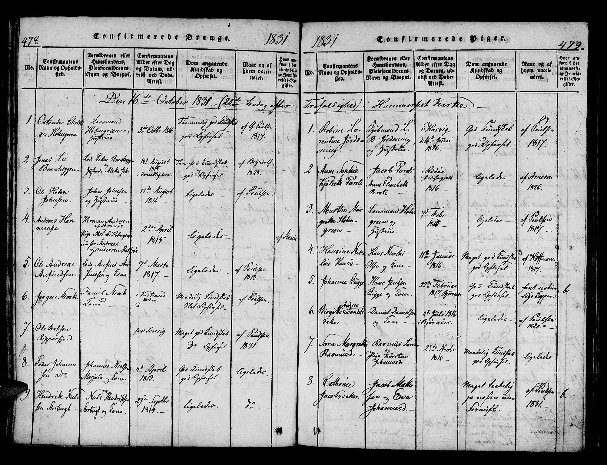 Hammerfest sokneprestkontor, SATØ/S-1347/H/Ha/L0003.kirke: Parish register (official) no. 3, 1821-1842, p. 478-479