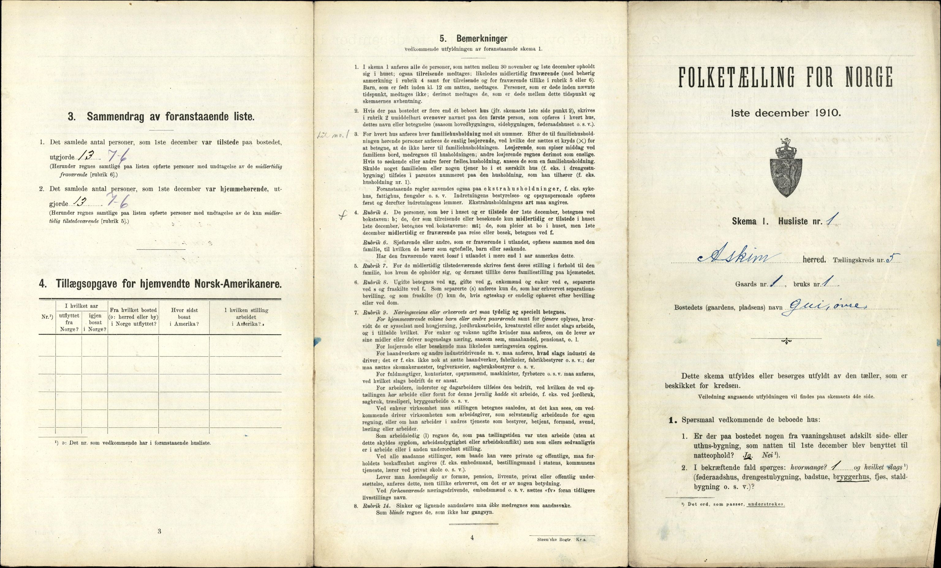 RA, 1910 census for Askim, 1910, p. 867