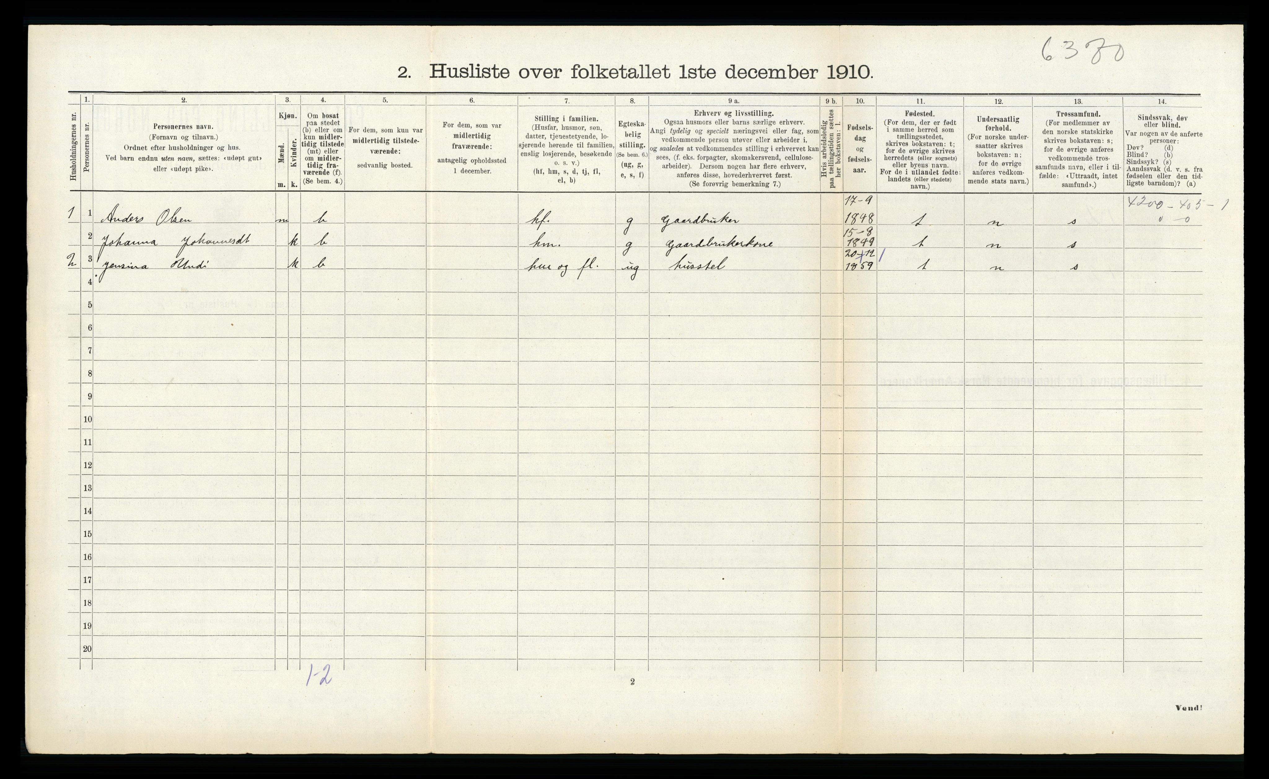 RA, 1910 census for Vik, 1910, p. 52