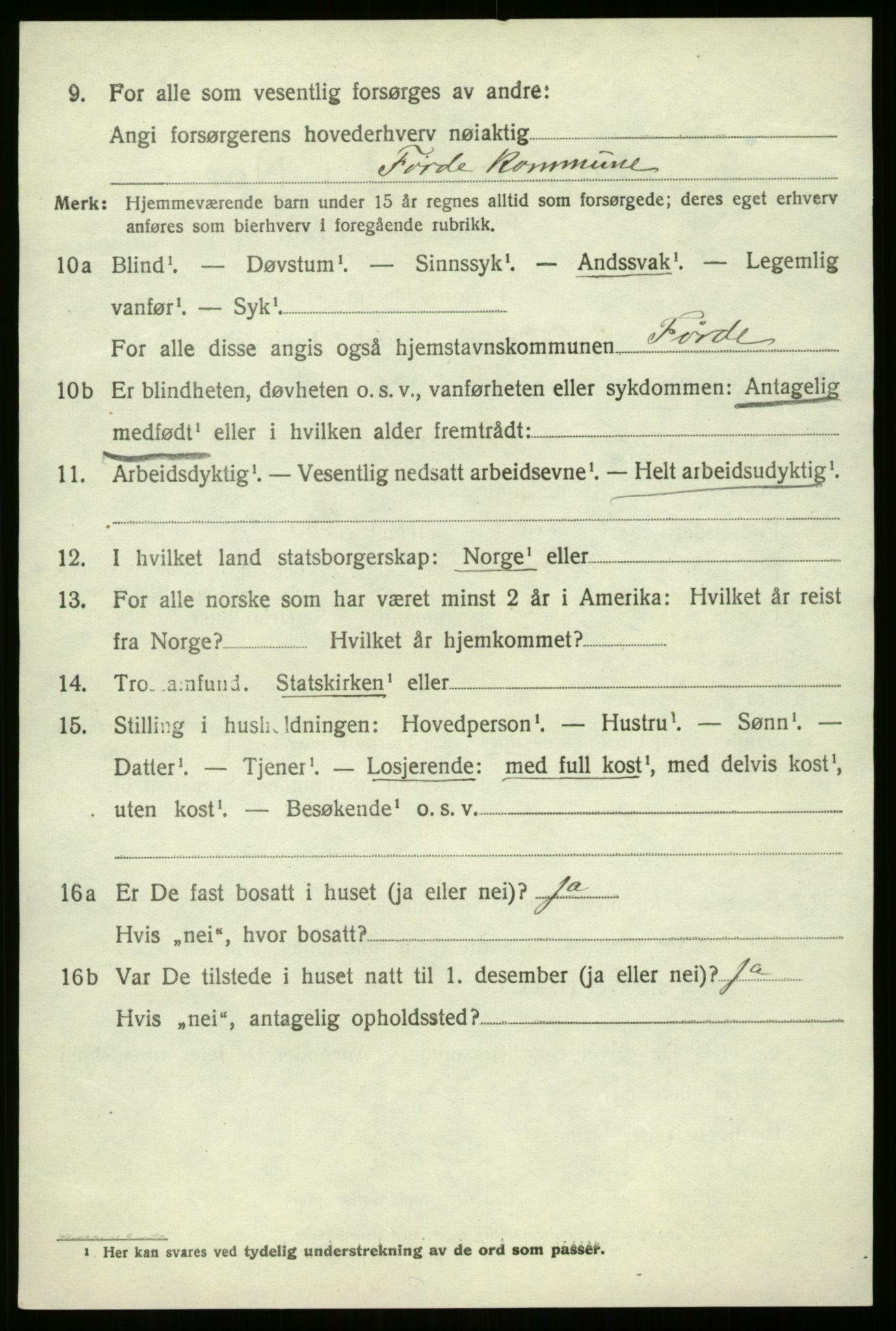 SAB, 1920 census for Førde, 1920, p. 5141