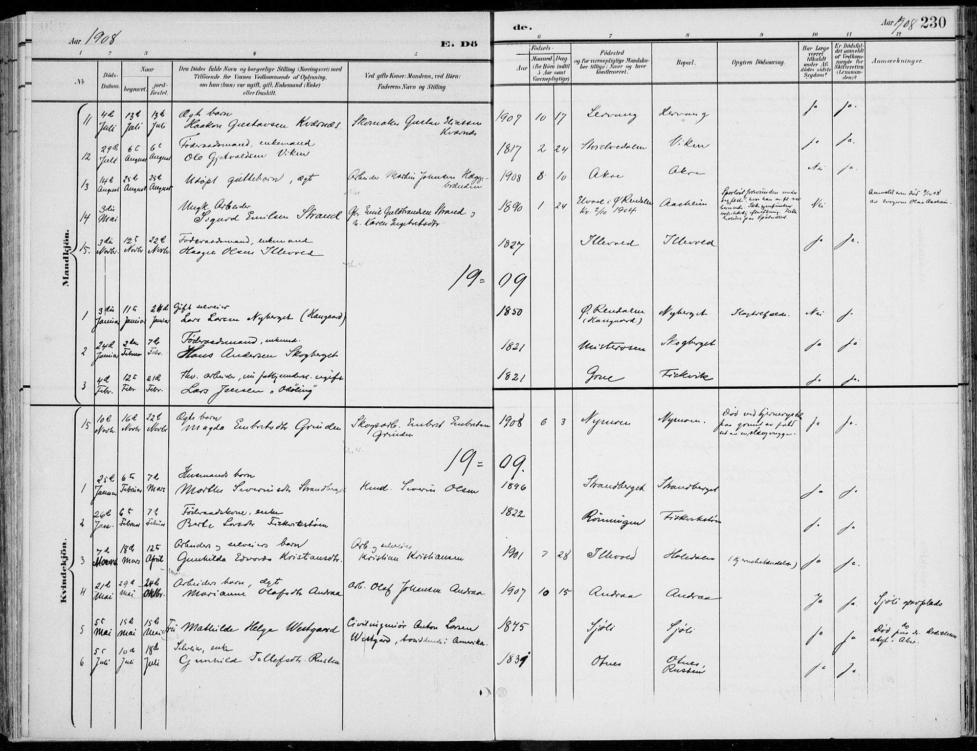 Rendalen prestekontor, SAH/PREST-054/H/Ha/Haa/L0011: Parish register (official) no. 11, 1901-1925, p. 230