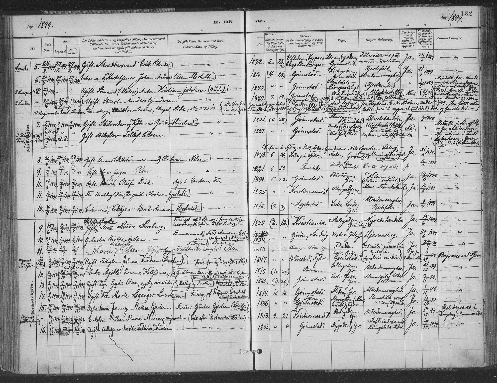 Grimstad sokneprestkontor, AV/SAK-1111-0017/F/Fa/L0004: Parish register (official) no. A 3, 1882-1910, p. 132