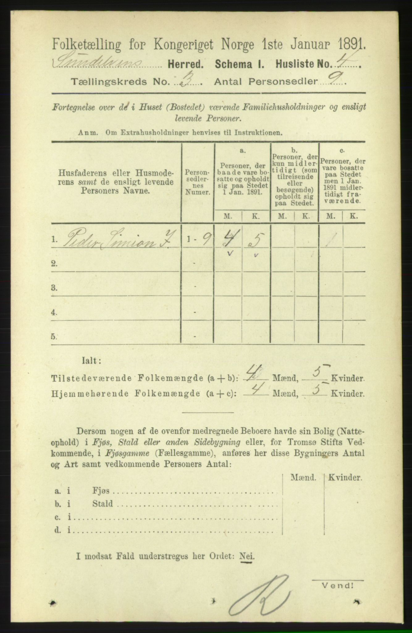 RA, 1891 census for 1523 Sunnylven, 1891, p. 586