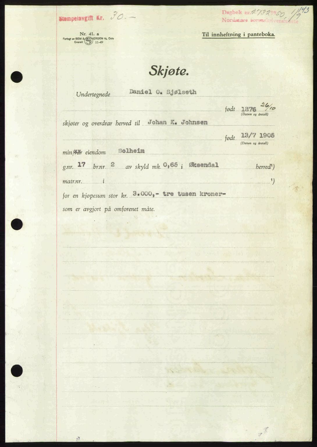 Nordmøre sorenskriveri, AV/SAT-A-4132/1/2/2Ca: Mortgage book no. A116, 1950-1950, Diary no: : 2732/1950