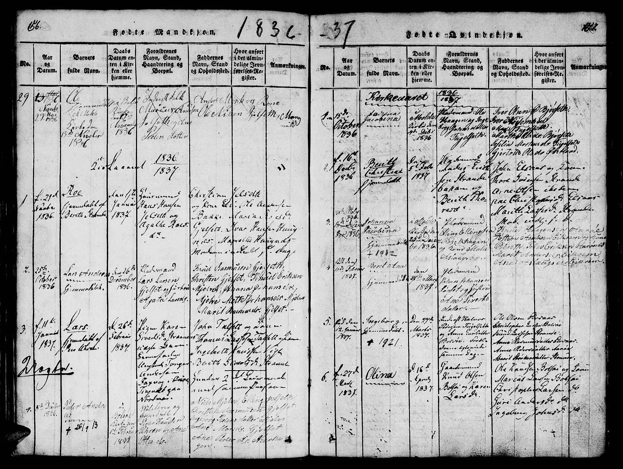 Ministerialprotokoller, klokkerbøker og fødselsregistre - Møre og Romsdal, AV/SAT-A-1454/555/L0652: Parish register (official) no. 555A03, 1817-1843, p. 156-157