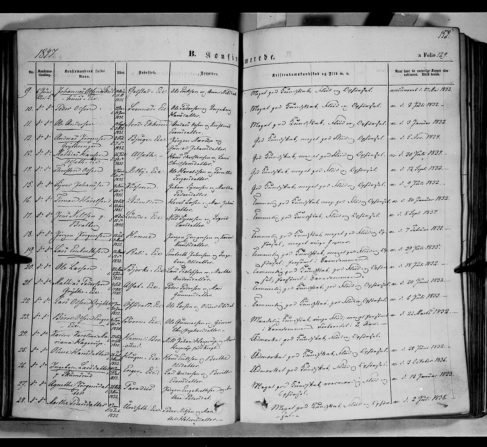 Biri prestekontor, SAH/PREST-096/H/Ha/Haa/L0005: Parish register (official) no. 5, 1843-1854, p. 152
