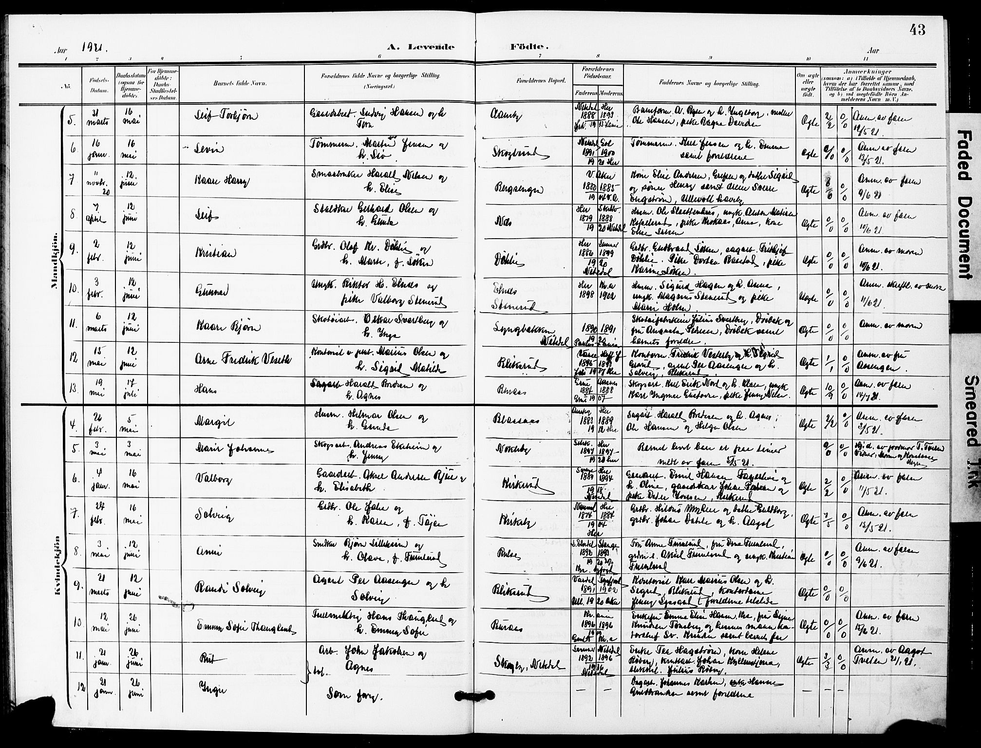 Nittedal prestekontor Kirkebøker, SAO/A-10365a/G/Gb/L0003: Parish register (copy) no. II 3, 1902-1924, p. 43