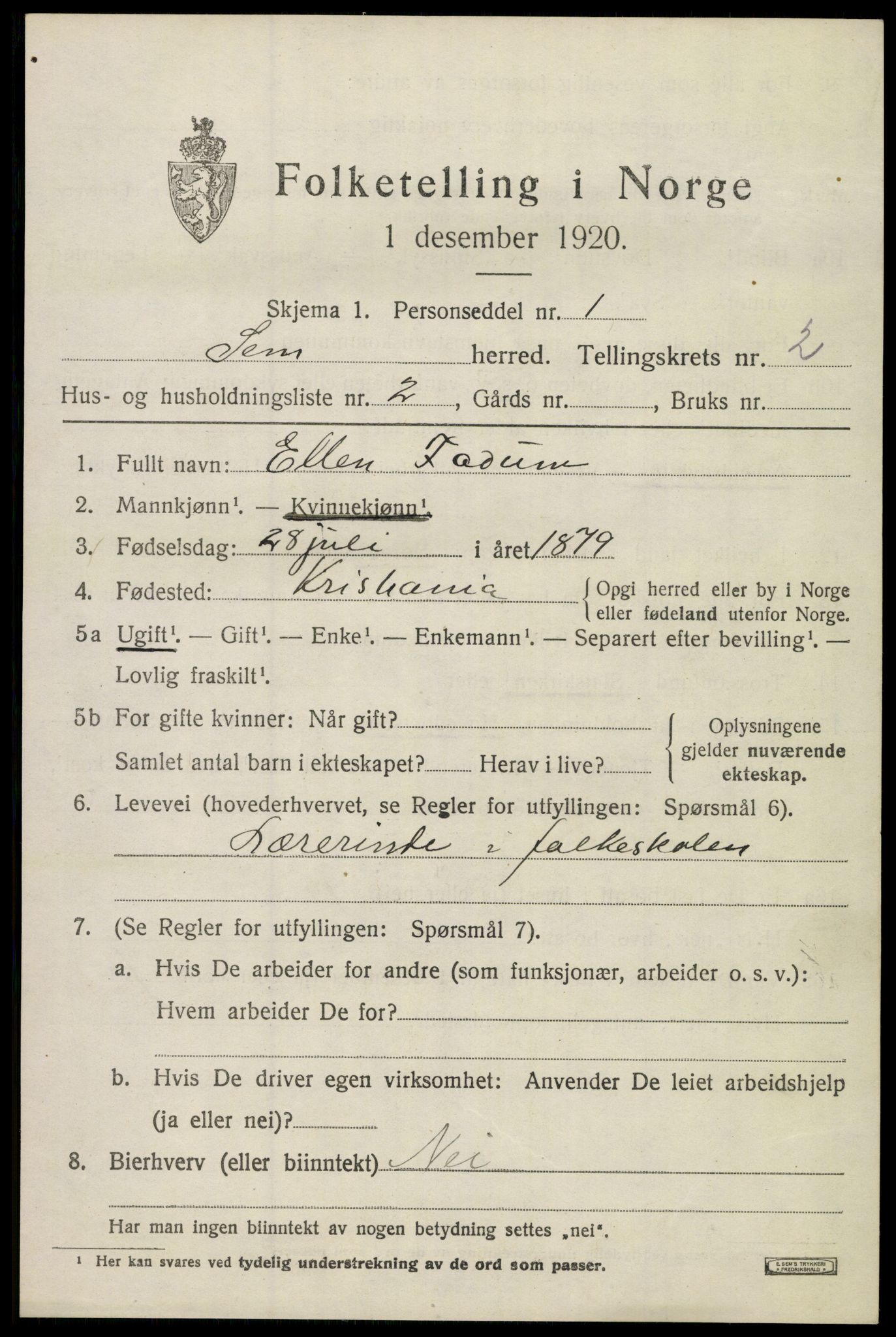SAKO, 1920 census for Sem, 1920, p. 5271