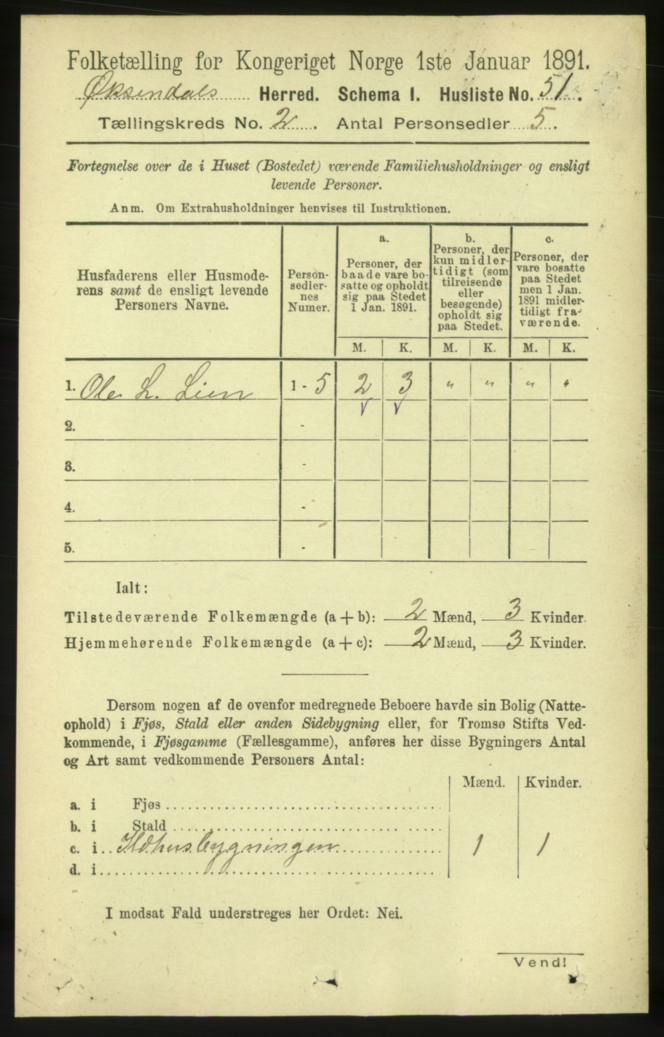 RA, 1891 census for 1561 Øksendal, 1891, p. 264