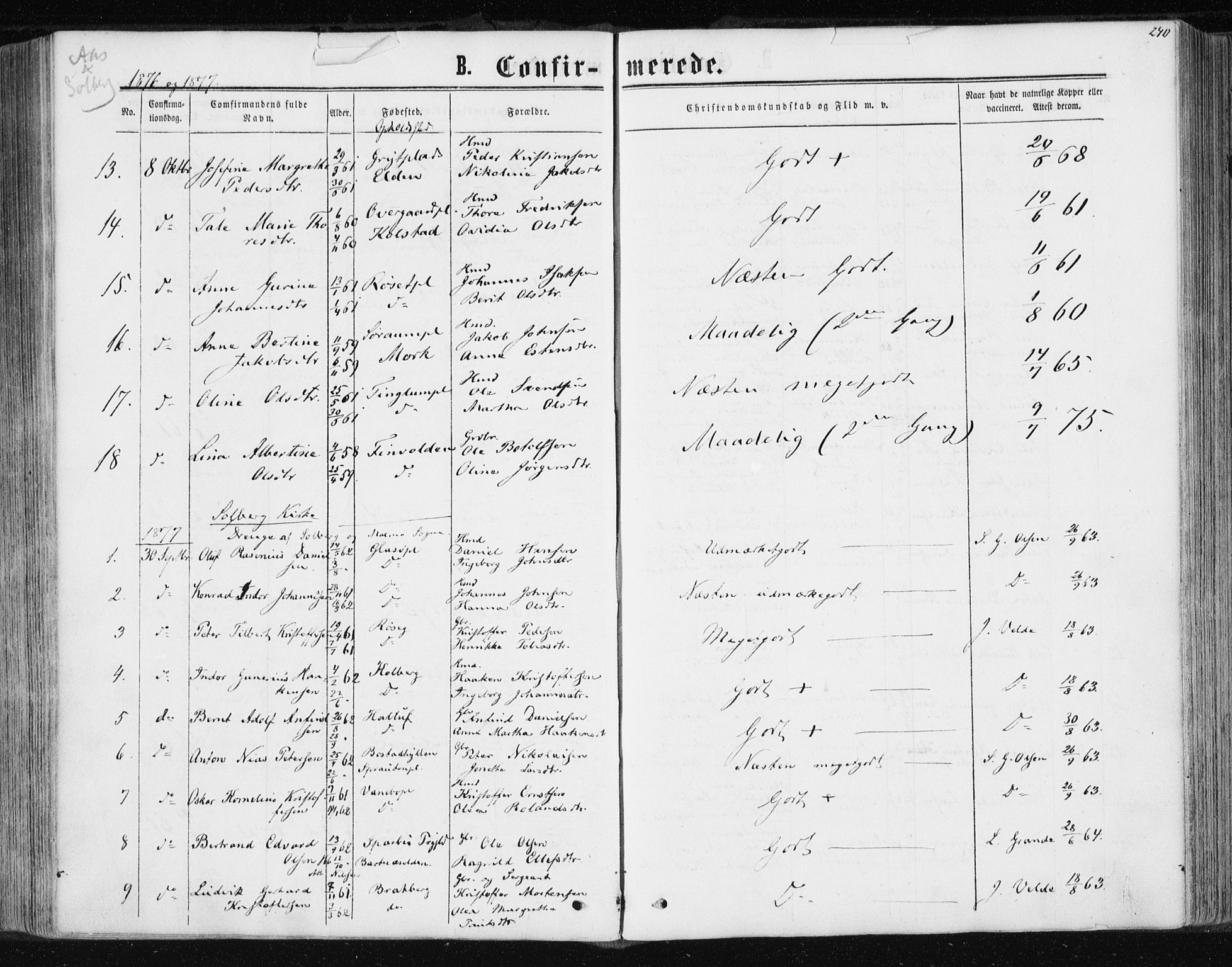 Ministerialprotokoller, klokkerbøker og fødselsregistre - Nord-Trøndelag, SAT/A-1458/741/L0394: Parish register (official) no. 741A08, 1864-1877, p. 240