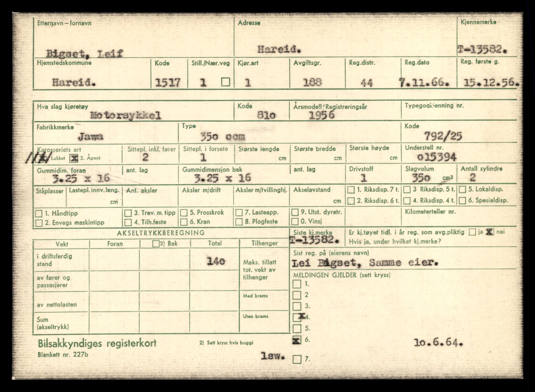 Møre og Romsdal vegkontor - Ålesund trafikkstasjon, AV/SAT-A-4099/F/Fe/L0040: Registreringskort for kjøretøy T 13531 - T 13709, 1927-1998, p. 961