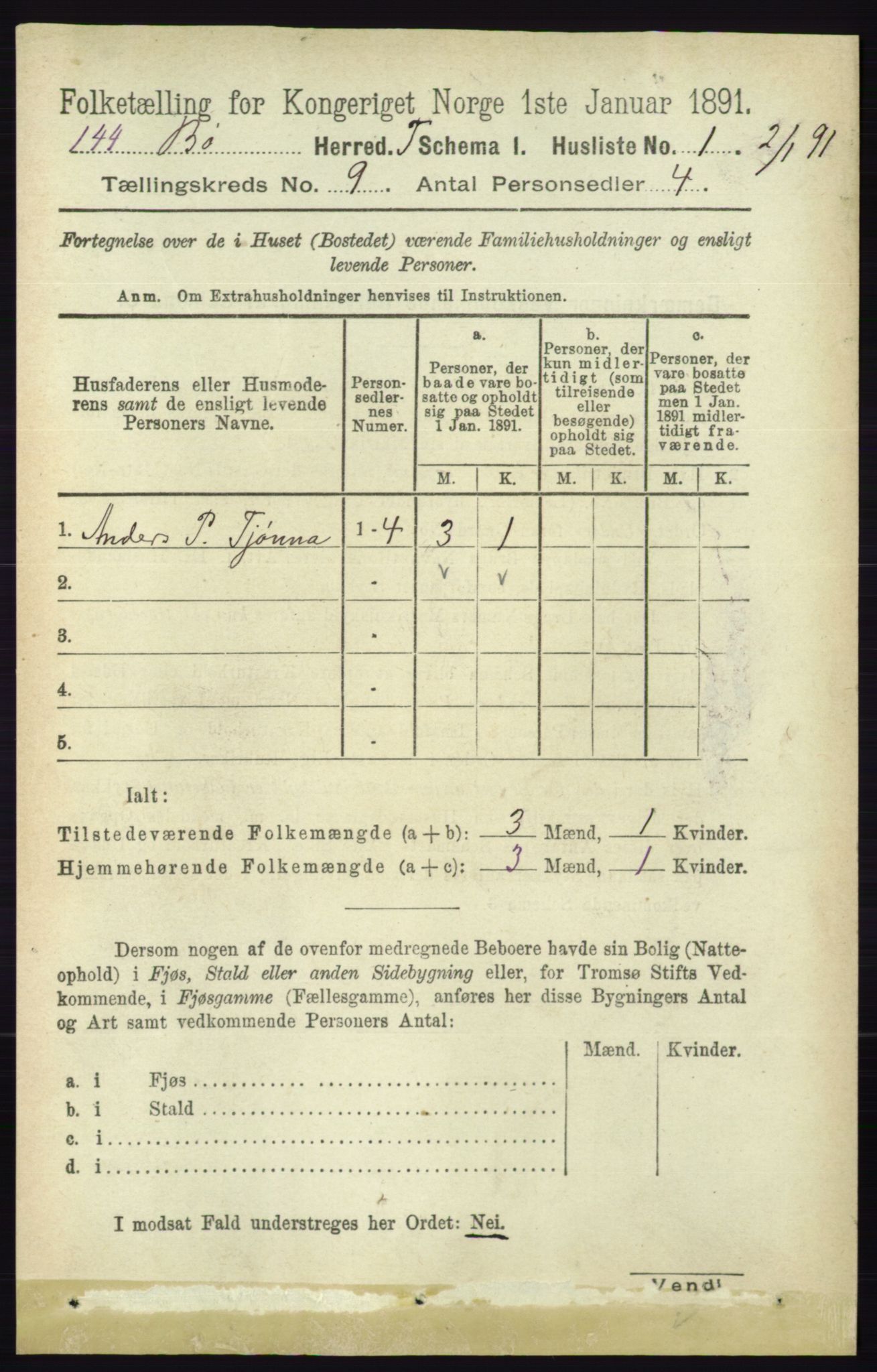 RA, 1891 census for 0821 Bø, 1891, p. 2834