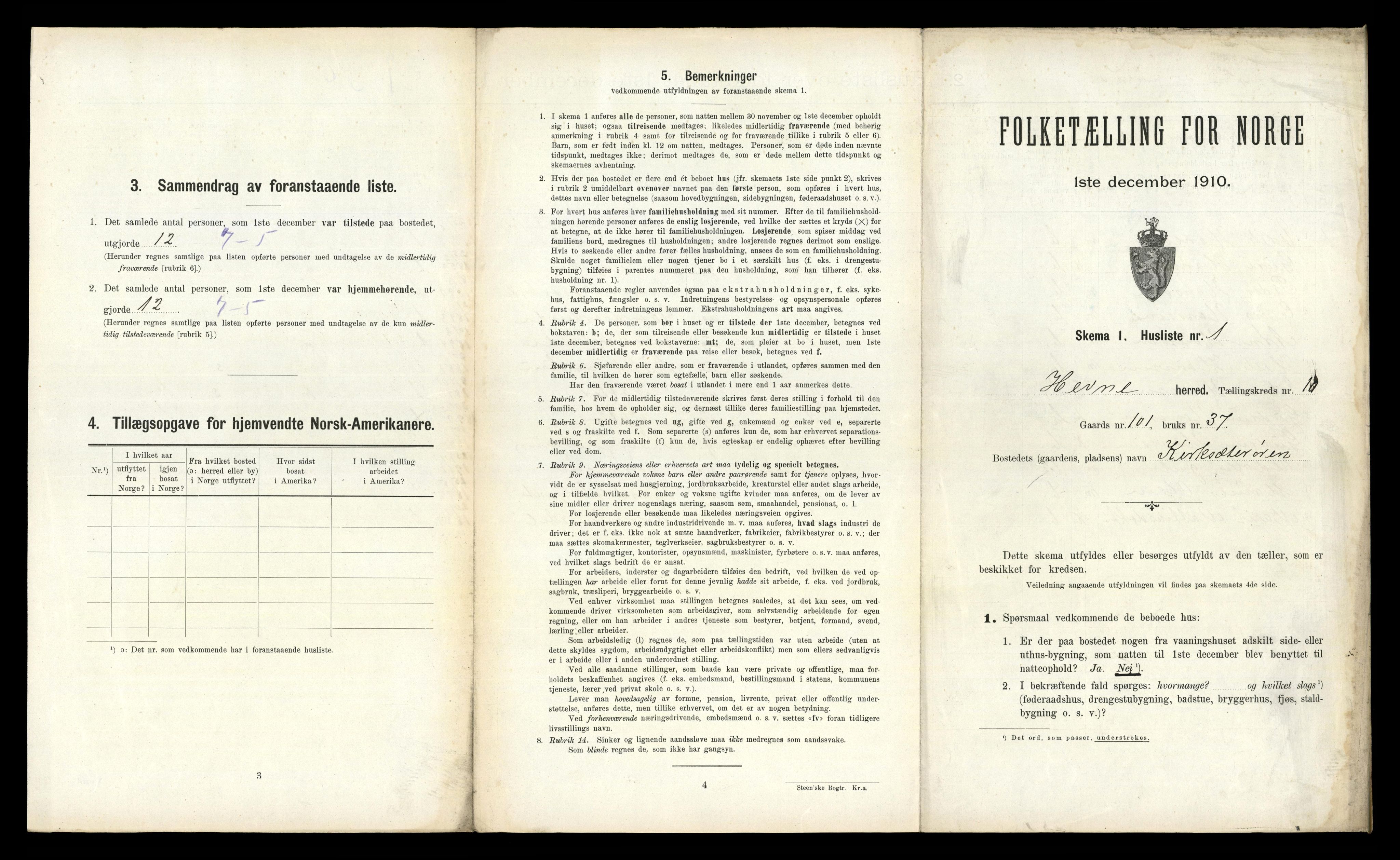 RA, 1910 census for Hemne, 1910, p. 1165