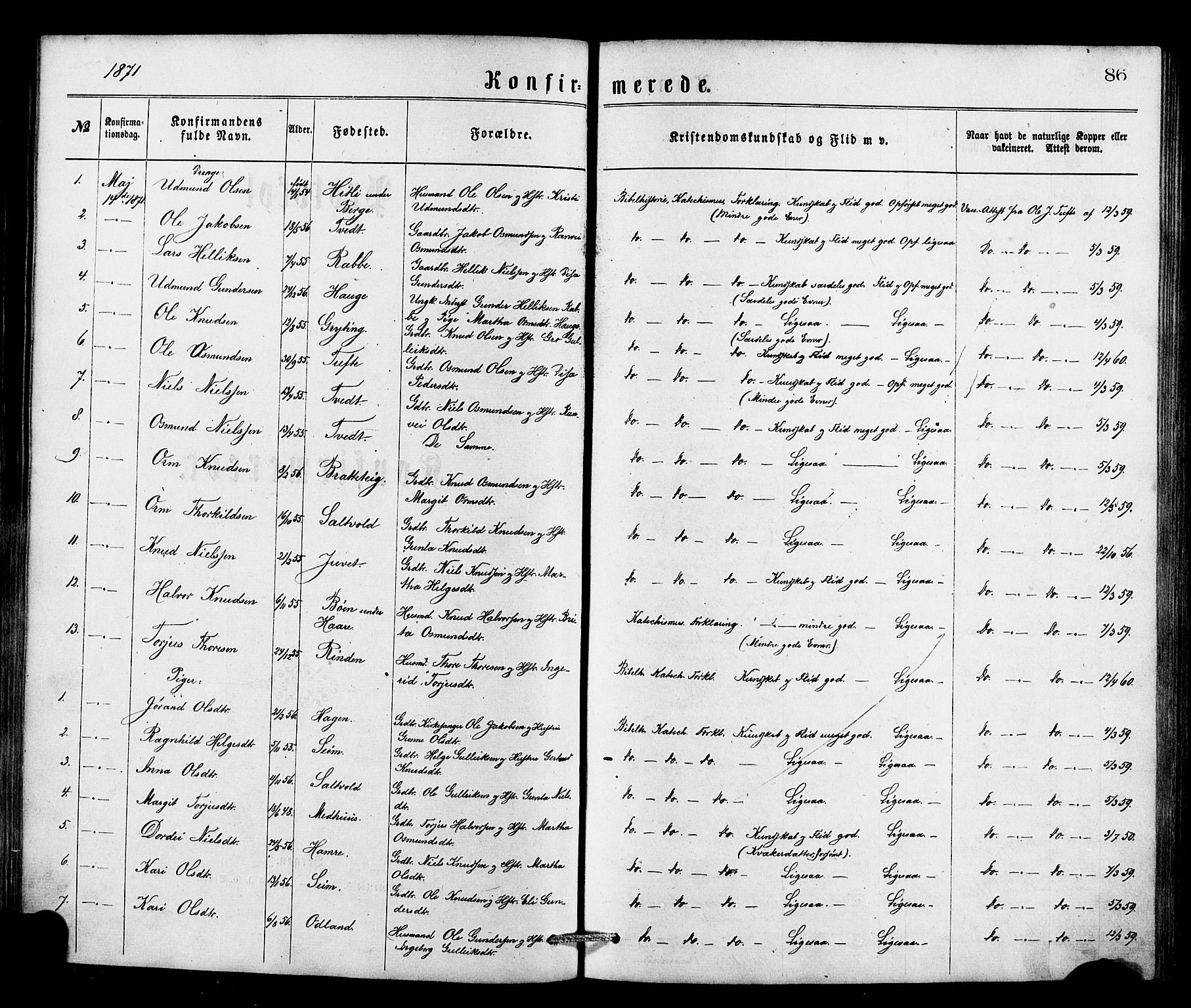 Røldal sokneprestembete, SAB/A-100247: Parish register (official) no. A 4, 1870-1886, p. 86