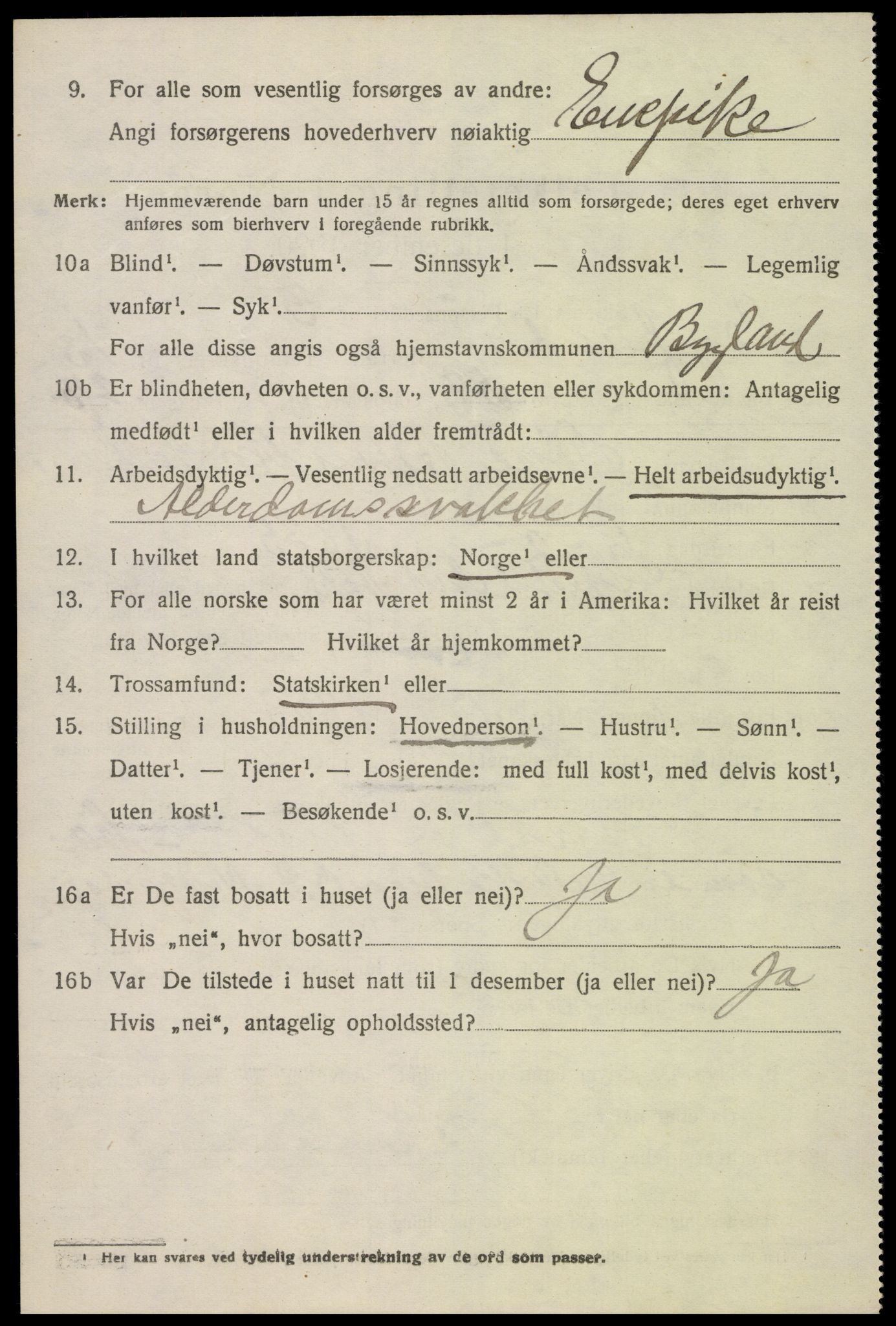 SAK, 1920 census for Bygland, 1920, p. 5910