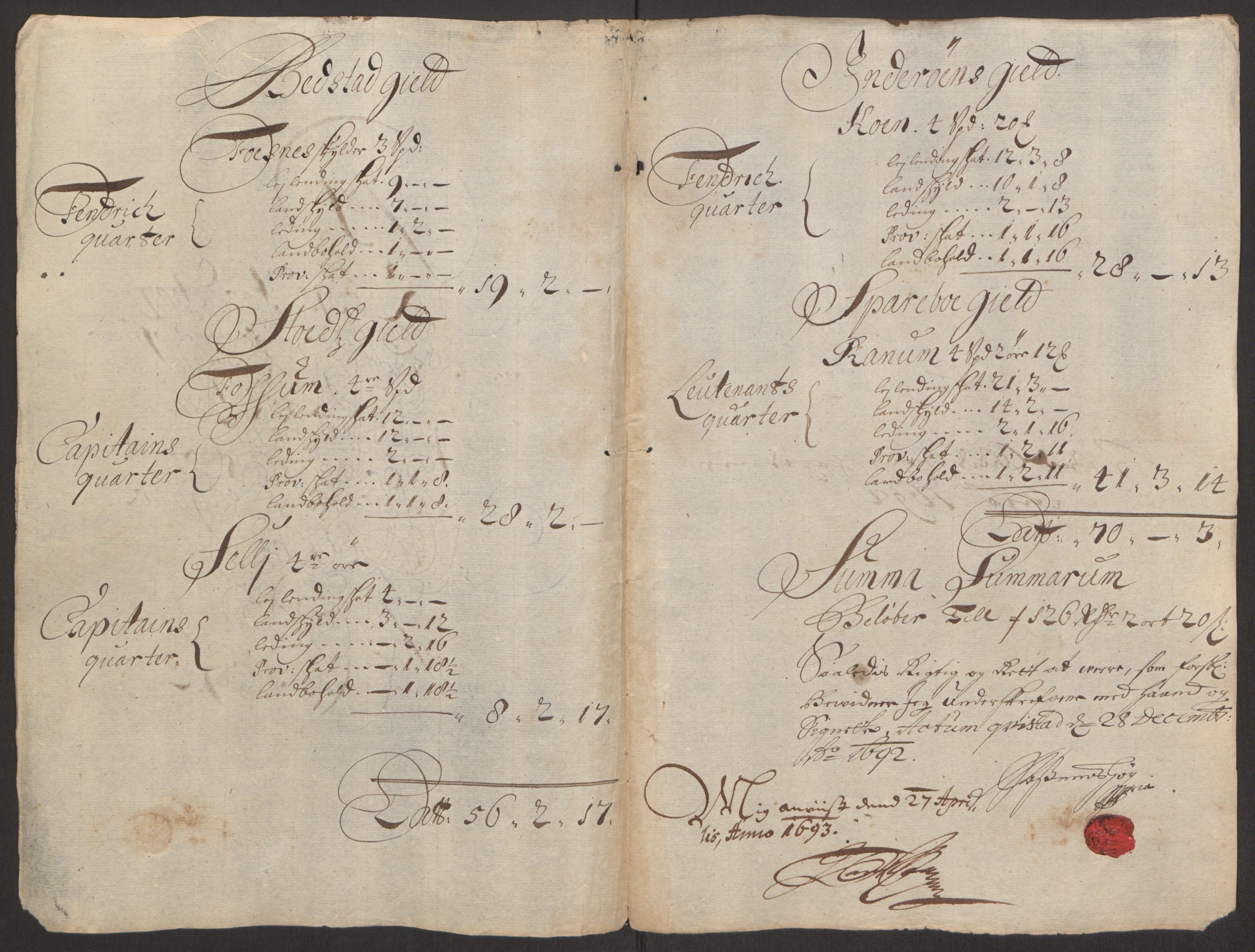 Rentekammeret inntil 1814, Reviderte regnskaper, Fogderegnskap, RA/EA-4092/R63/L4308: Fogderegnskap Inderøy, 1692-1694, p. 219